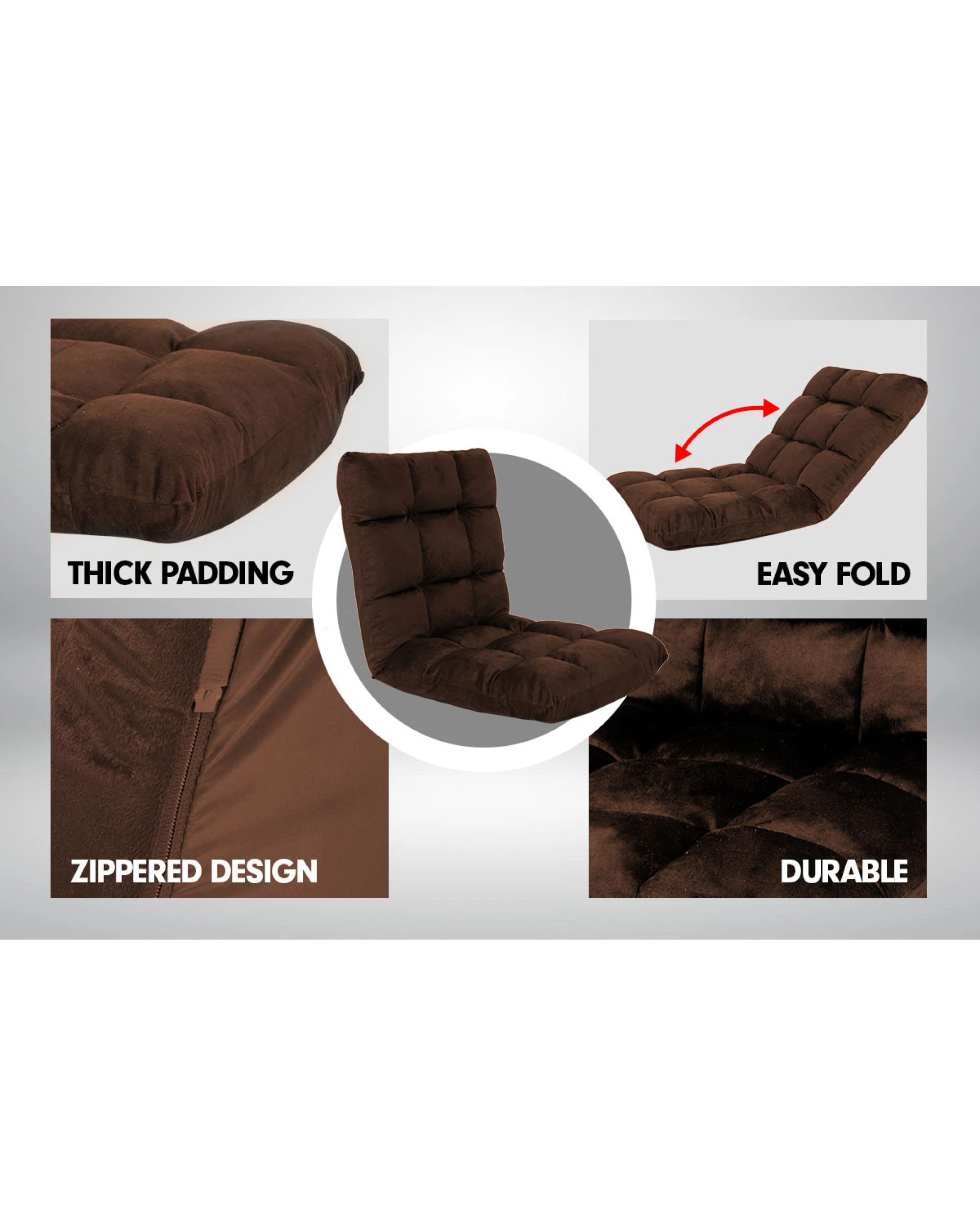 7 Adjustable Cushioned Floor Gaming Lounge Chair 100 X 50 X 12cm - Brown, 7 of 7
