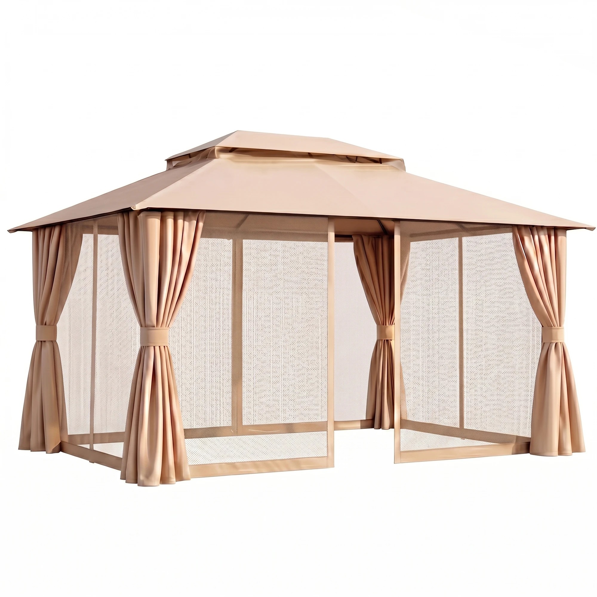 1 Instahut Gazebo 3x4m Canopy Outdoor Steel Frame Patio Tent Curtains Marquee - Beige, 1 of 7