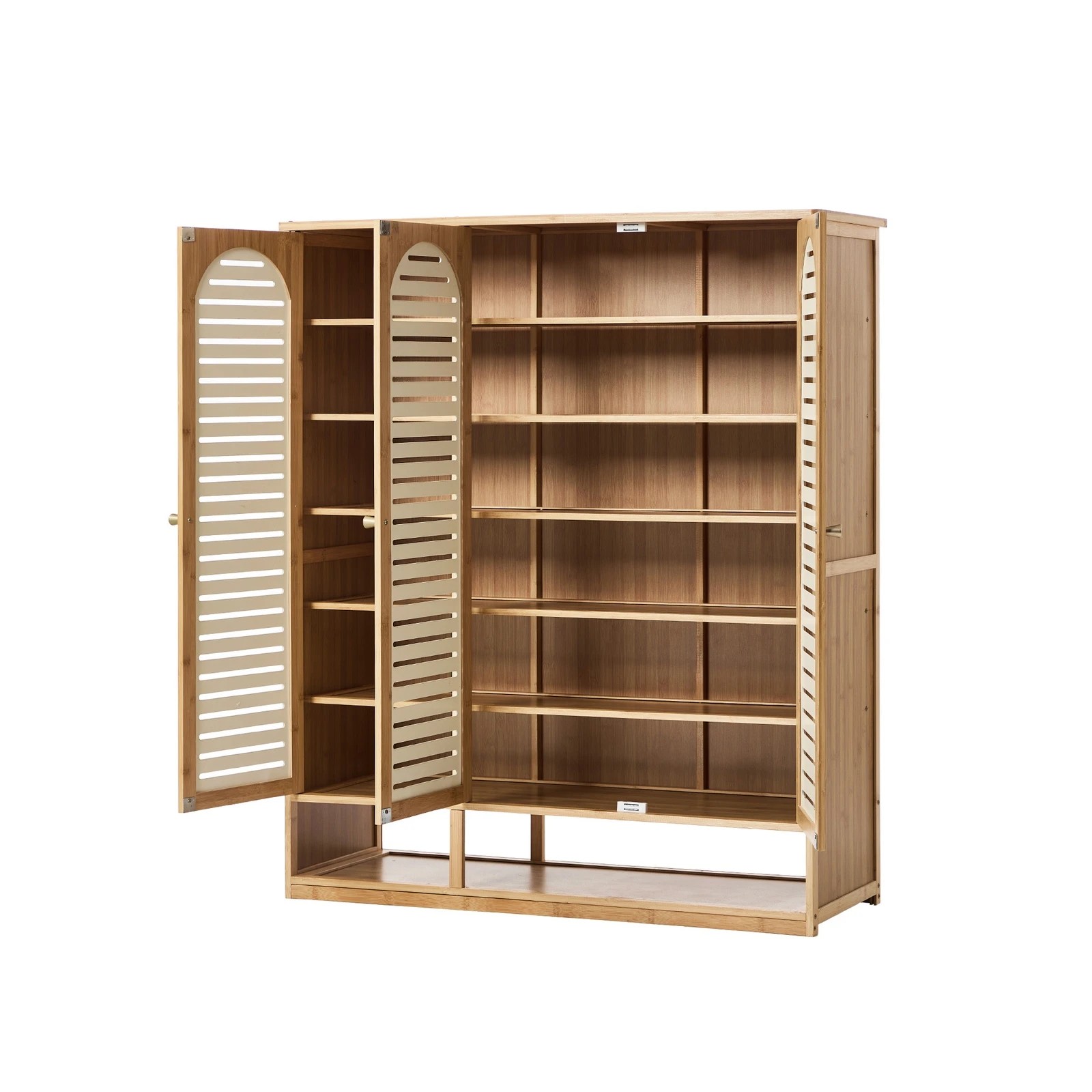 4 Oikiture Shoe Storage Cabinet 3 Doors Bamboo Shoe Organiser Shelf - Beige, 4 of 8