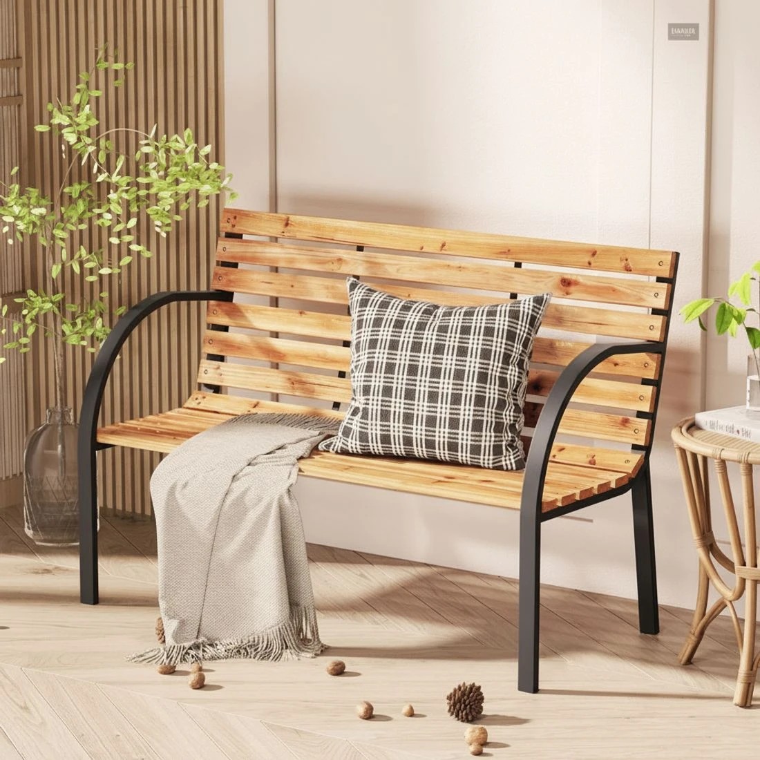 5 Gardeon Outdoor Garden Bench Seat 120cm Wooden Steel 2 Seater Patio Furniture - Natural, 5 of 5