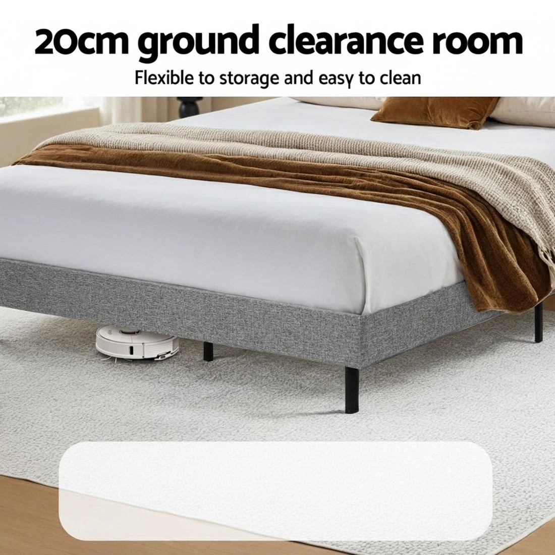 8 Artiss Bed Frame Double Size LED Mattress Base Platform with Storage Shelf Hidden Storage Box - Grey, 8 of 8