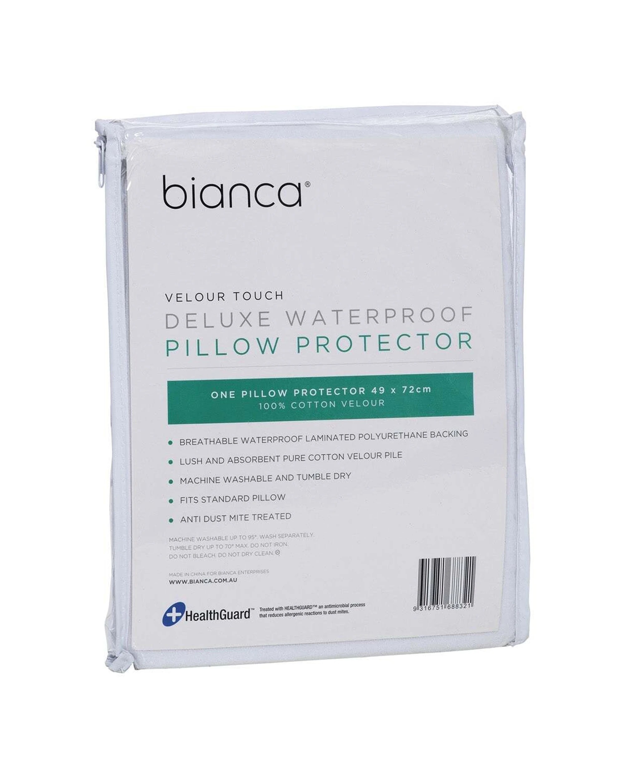 3 Bianca Velour Touch 100 Percent Cotton Pillow Protector - White, 3 of 3