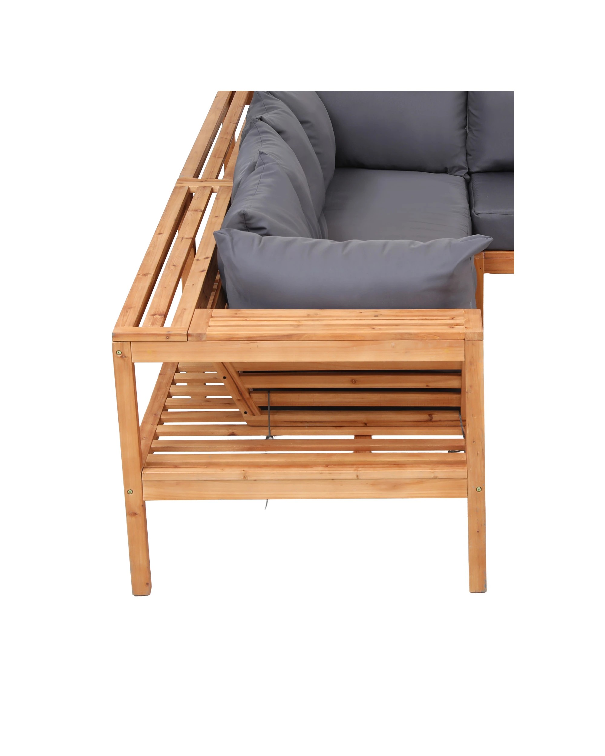 6 Gardeon 4 Pieces Outdoor Sofa Set 5-Seater en Bench with Built-in Side Table - Natural, 6 of 10