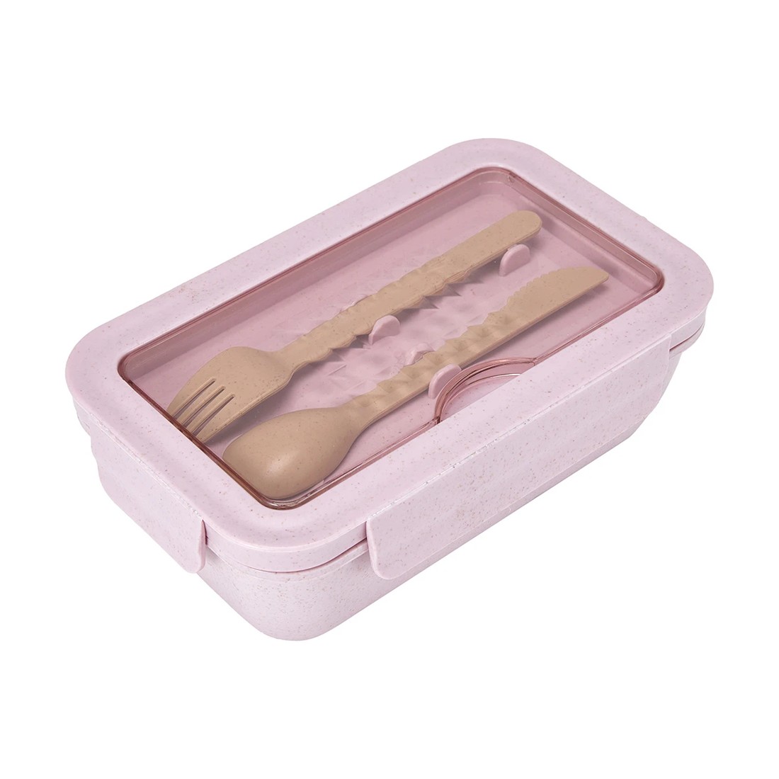 1 Pink Wheat Straw Lunch Box with Cutlery, 1 of 5
