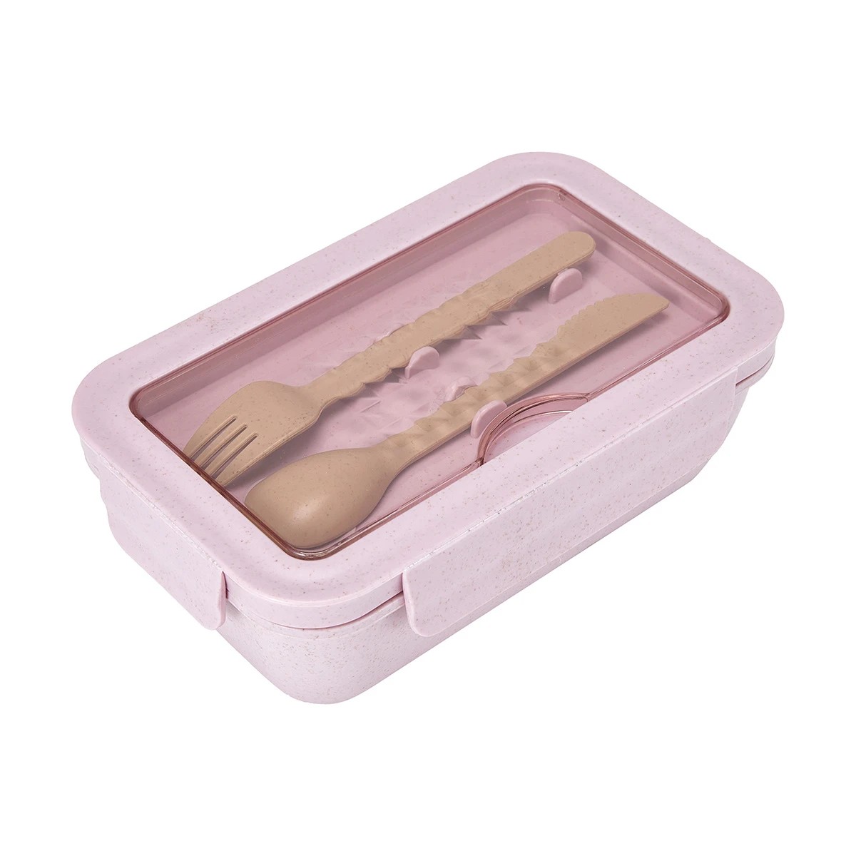 1 Pink Wheat Straw Lunch Box with Cutlery, 1 of 5