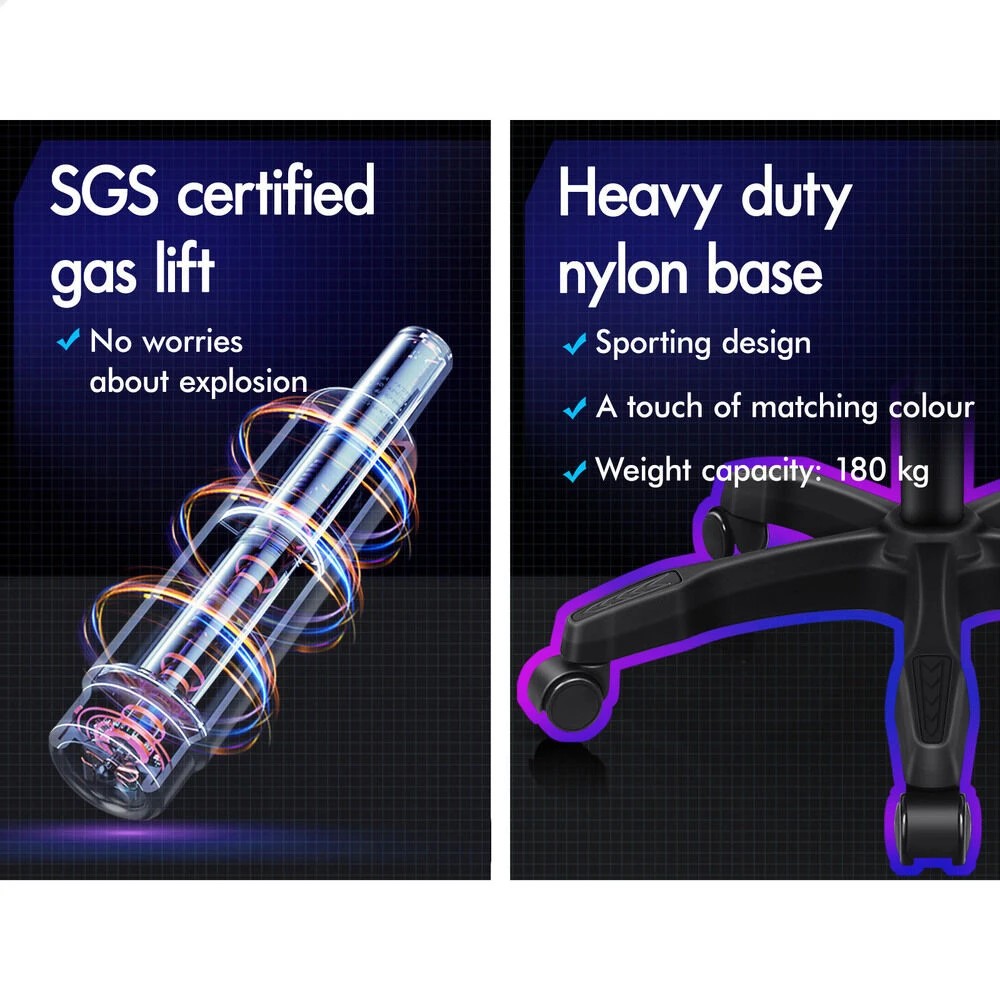 10 Alfordson Gaming Chair Office Massage Computer Racing Fabric Seat Footrest - Black, 10 of 10