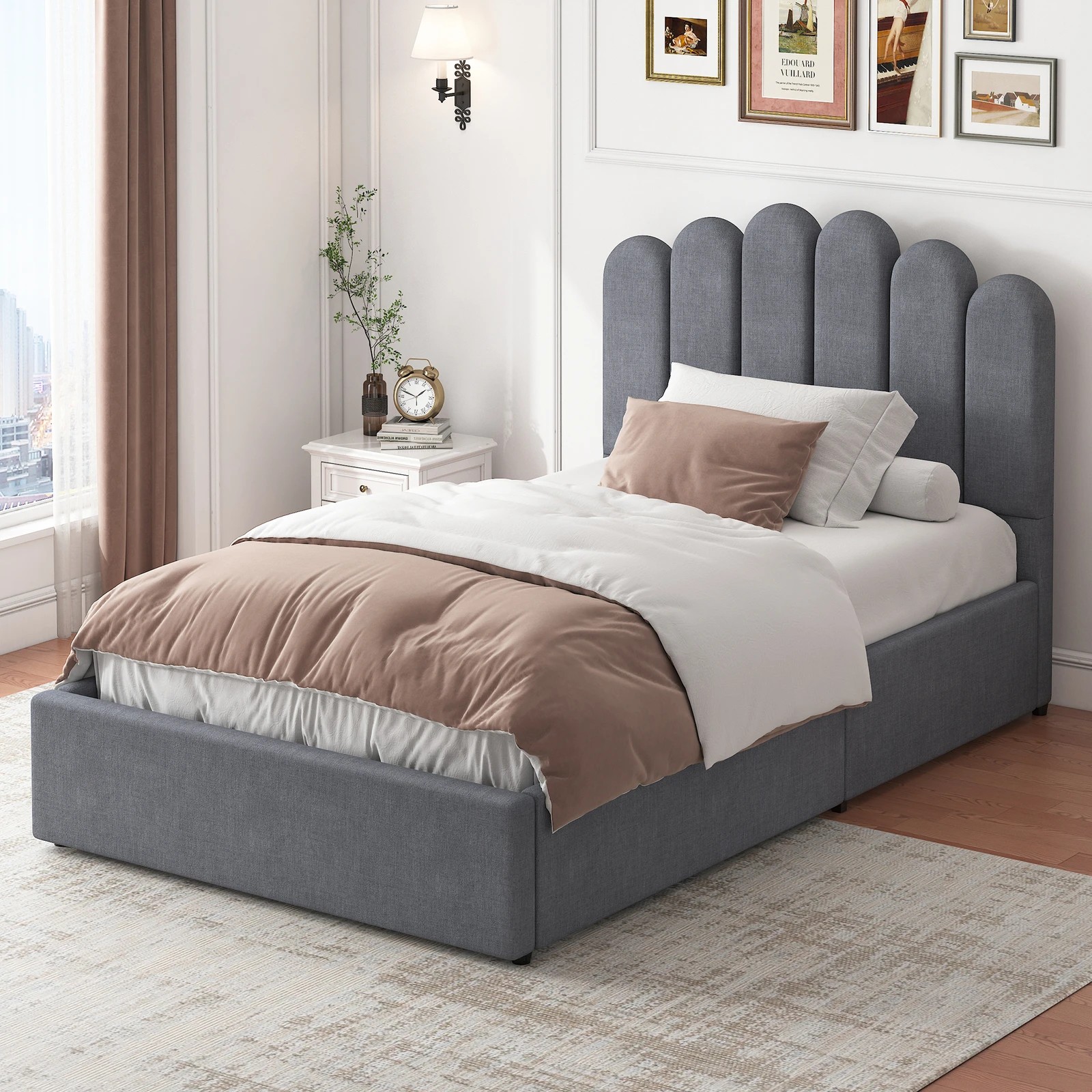 6 Alfordson Bed Frame King Single Gas Lift Storage Base Wooden Milton - Grey, 6 of 10