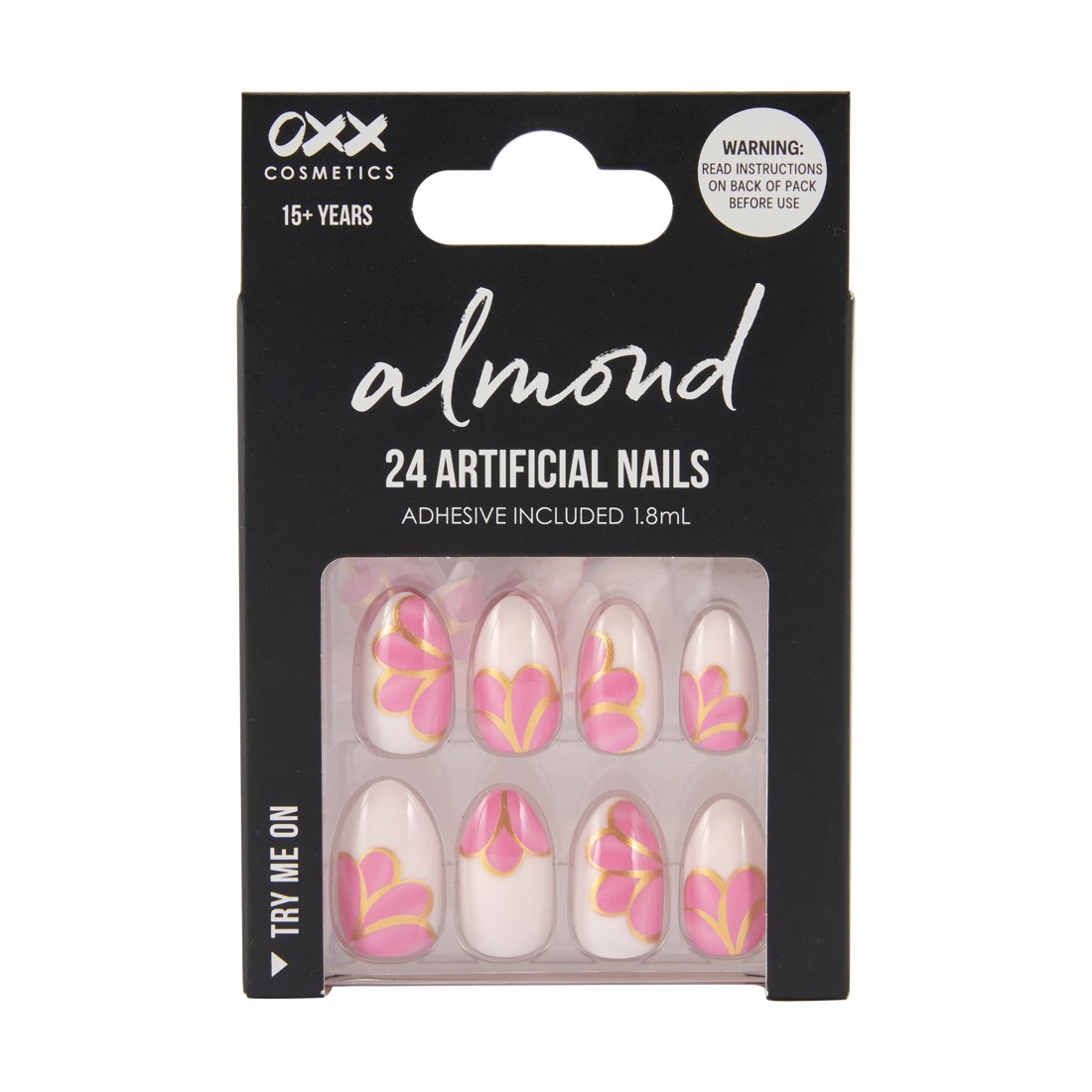 1 OXX Cosmetics 24 Pack Artificial Nails with Adhesive - Almond Shape, Gold Detail, 1 of 4