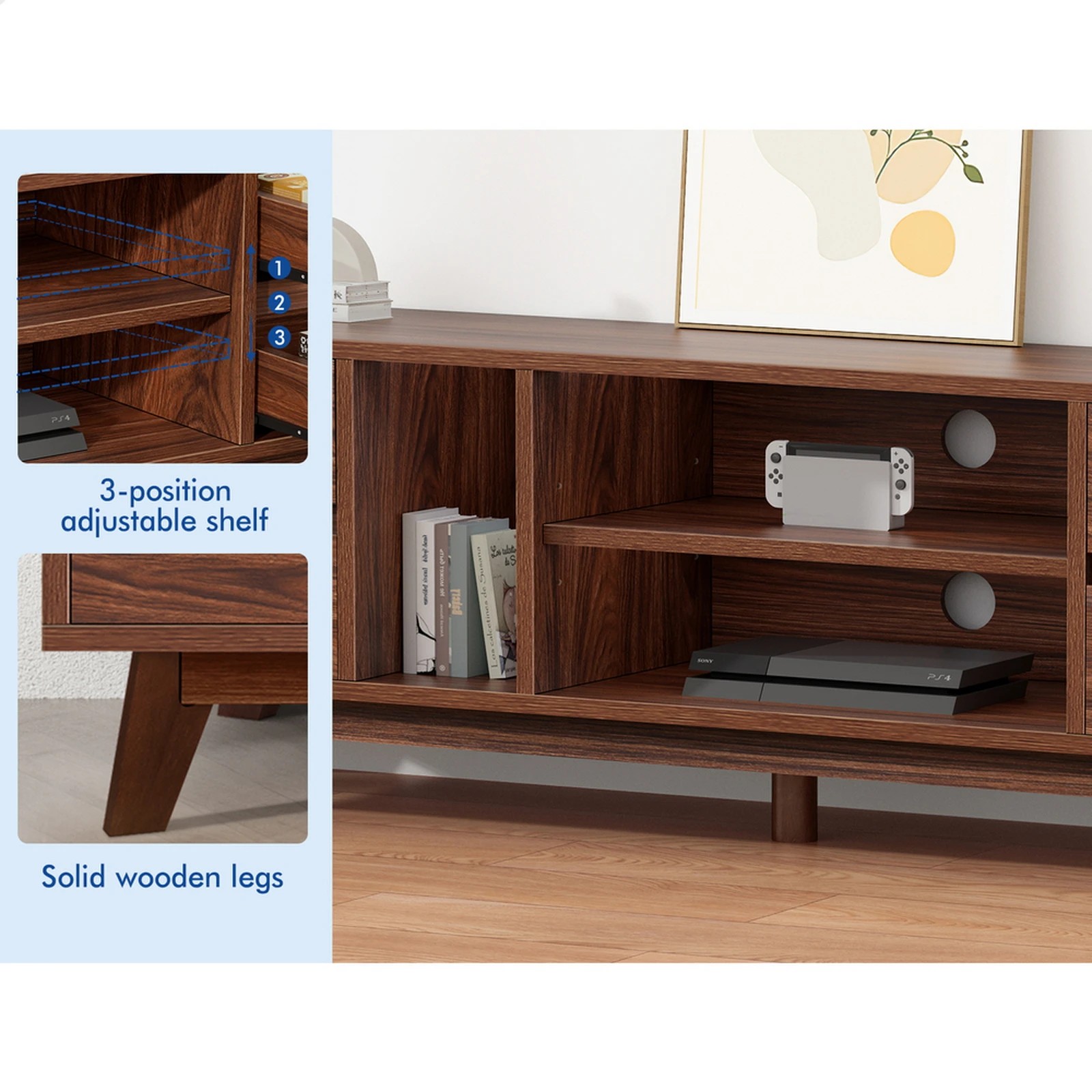 6 Alfordson Entertainment Unit TV Cabinet Stand 180cm Drawer Shelf - Walnut, 6 of 10