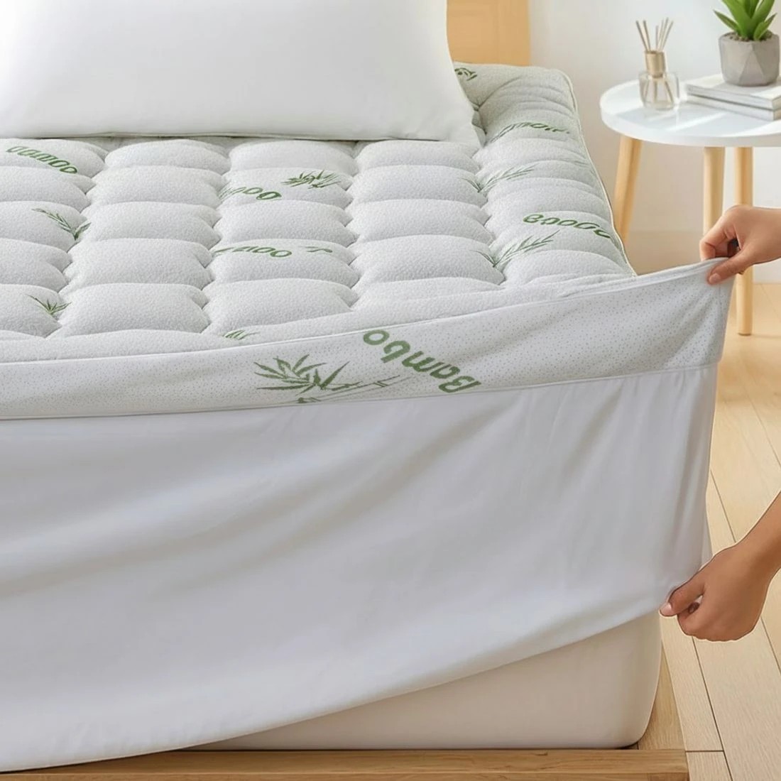 8 Giselle Bedding 1500GSM Pillowtop Mattress Topper Bamboo Mattress Pad for Back Pain Relief - White, 8 of 9