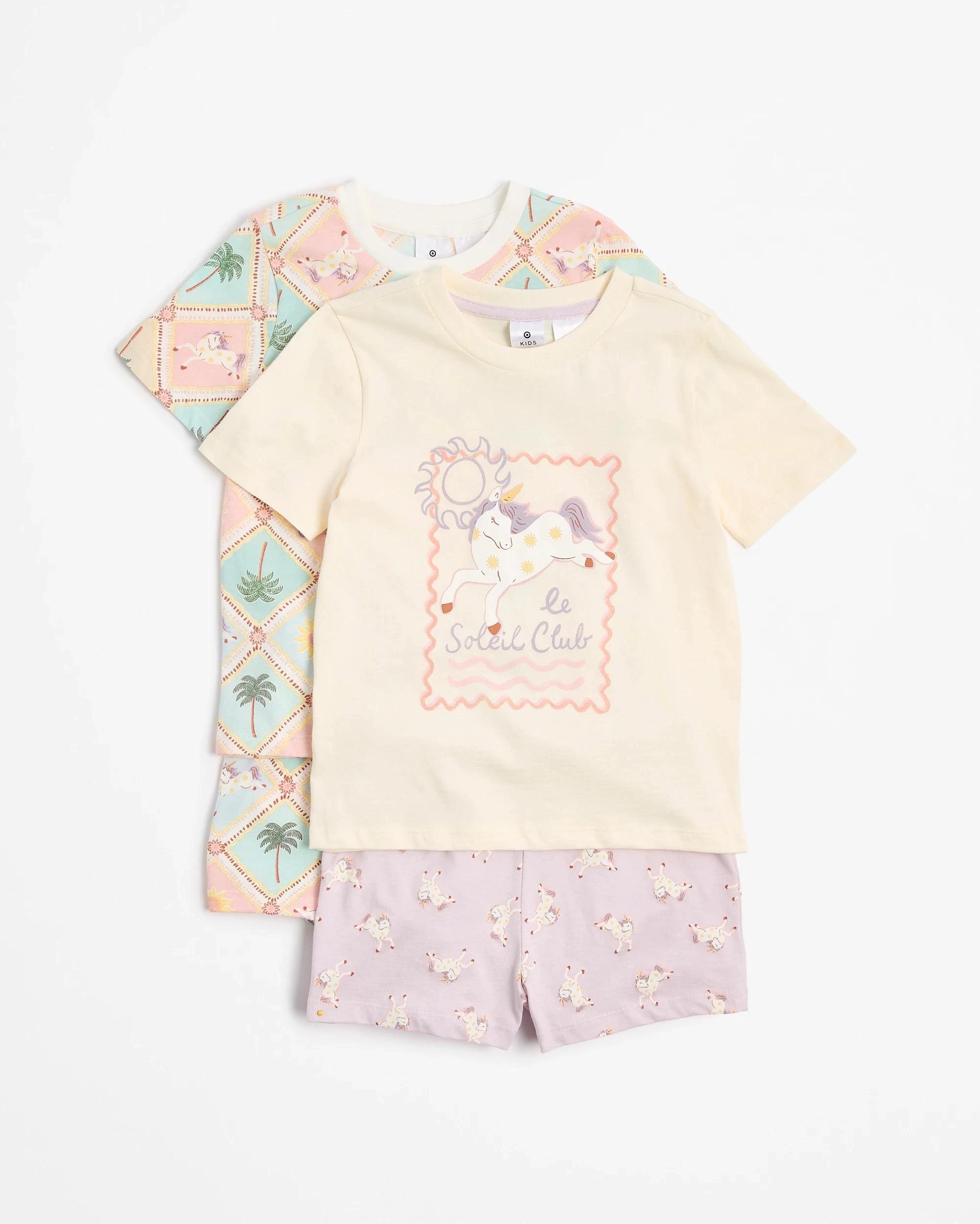 1 Target Kids Australian Cotton Print Younger Girls Jersey Pyjama Set - 2 Pack UNICORN, 1 of 4