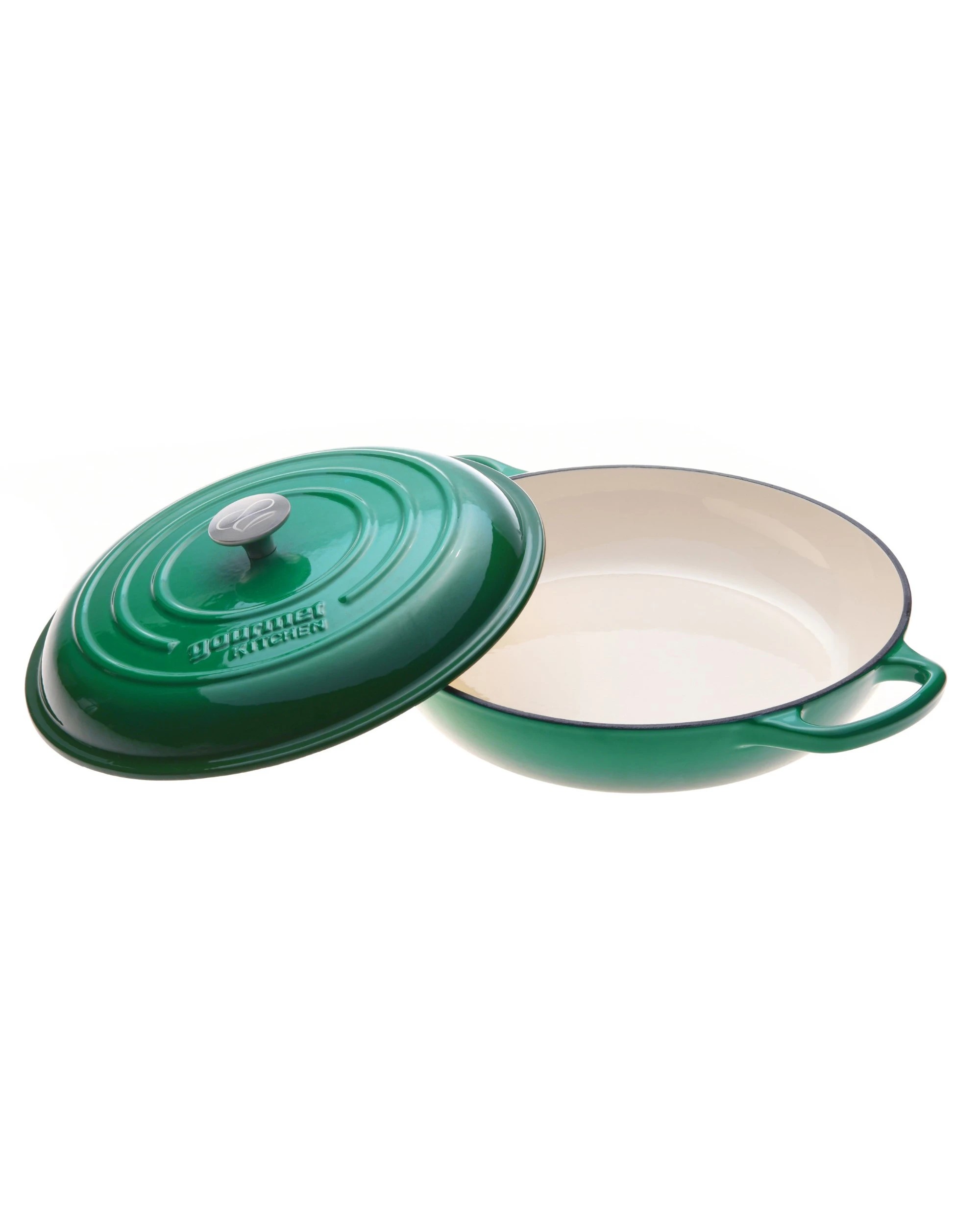 3 Gourmet Kitchen Enamelled Cast Iron Shallow Casserole 30cm - Eden Green, 3 of 8