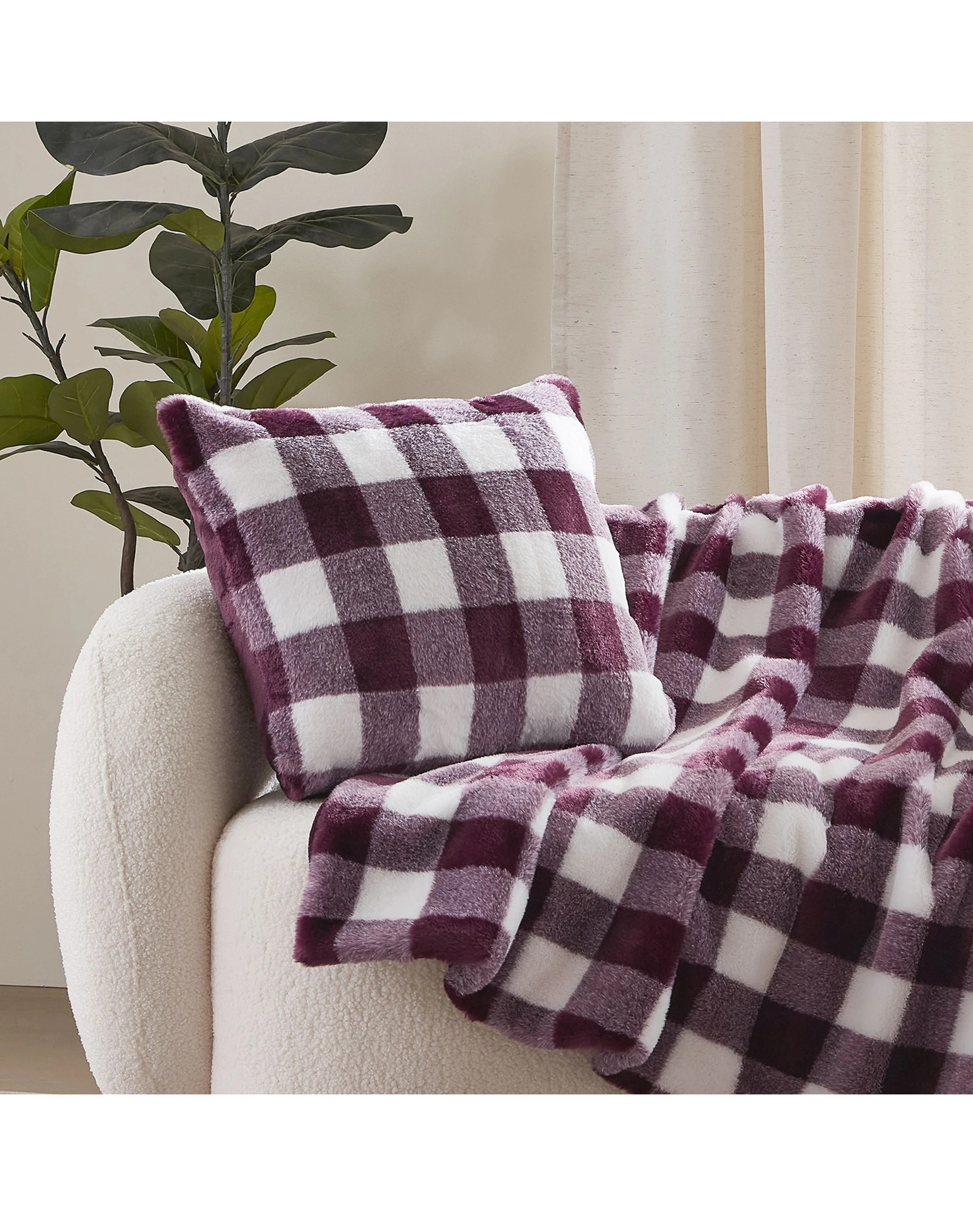 1 Dreamaker Gingham Plush Cushion 50x50cm - Cherry, 1 of 6