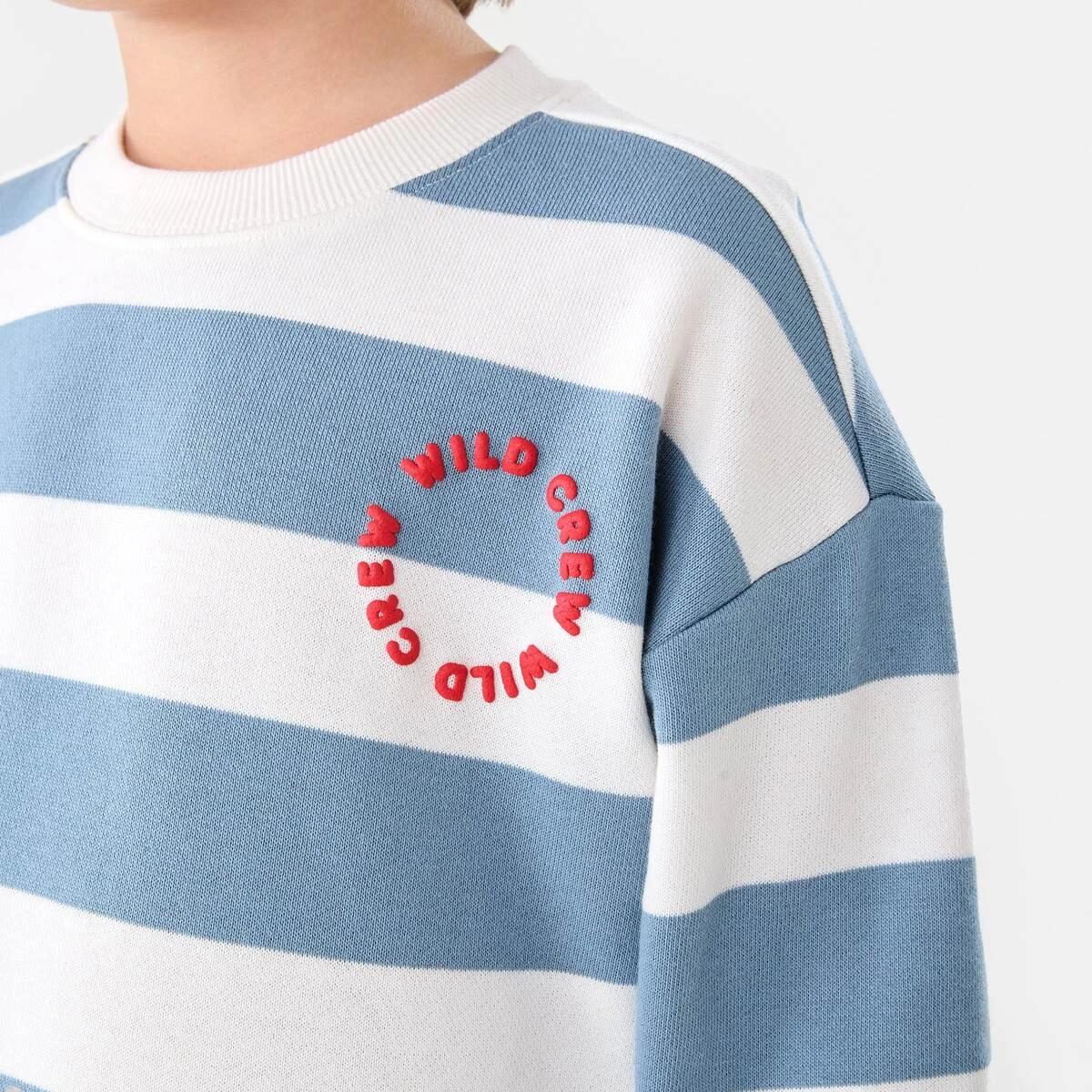 5 Stripe Oversized Crew Neck Sweatshirt Blu Stripe, 5 of 7
