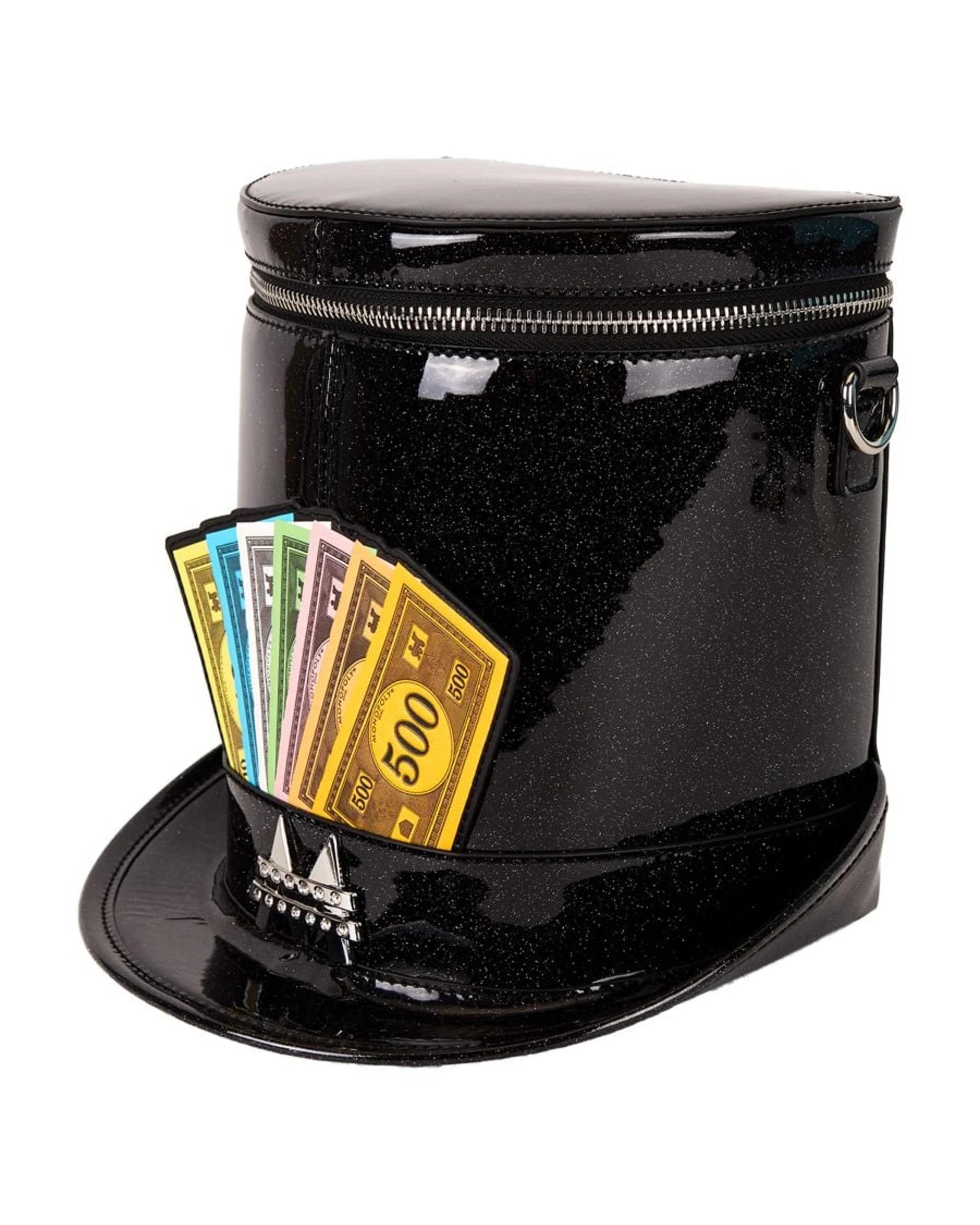 2 Monopoly 90th Anniversary Top Hat Glitter Figural Crossbody Bag - Black, 2 of 8