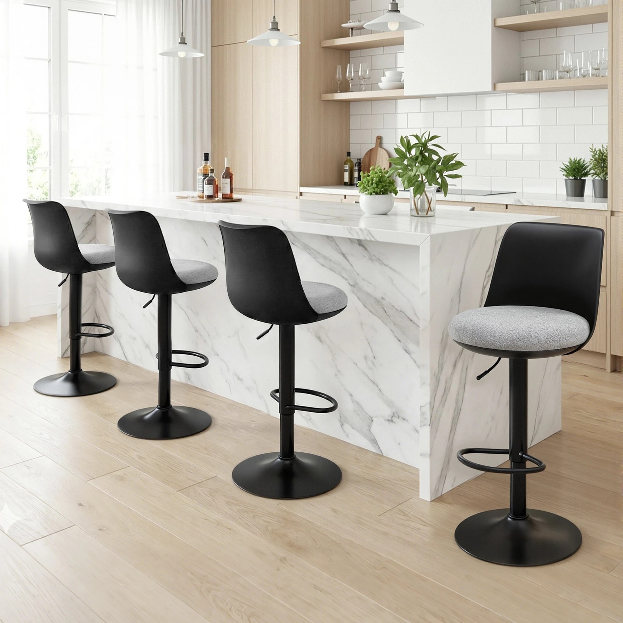 6 Artiss 4x Bar Stools Kitchen Swivel Gas Lift Counter Dining Chair Curved - Black, 6 of 6