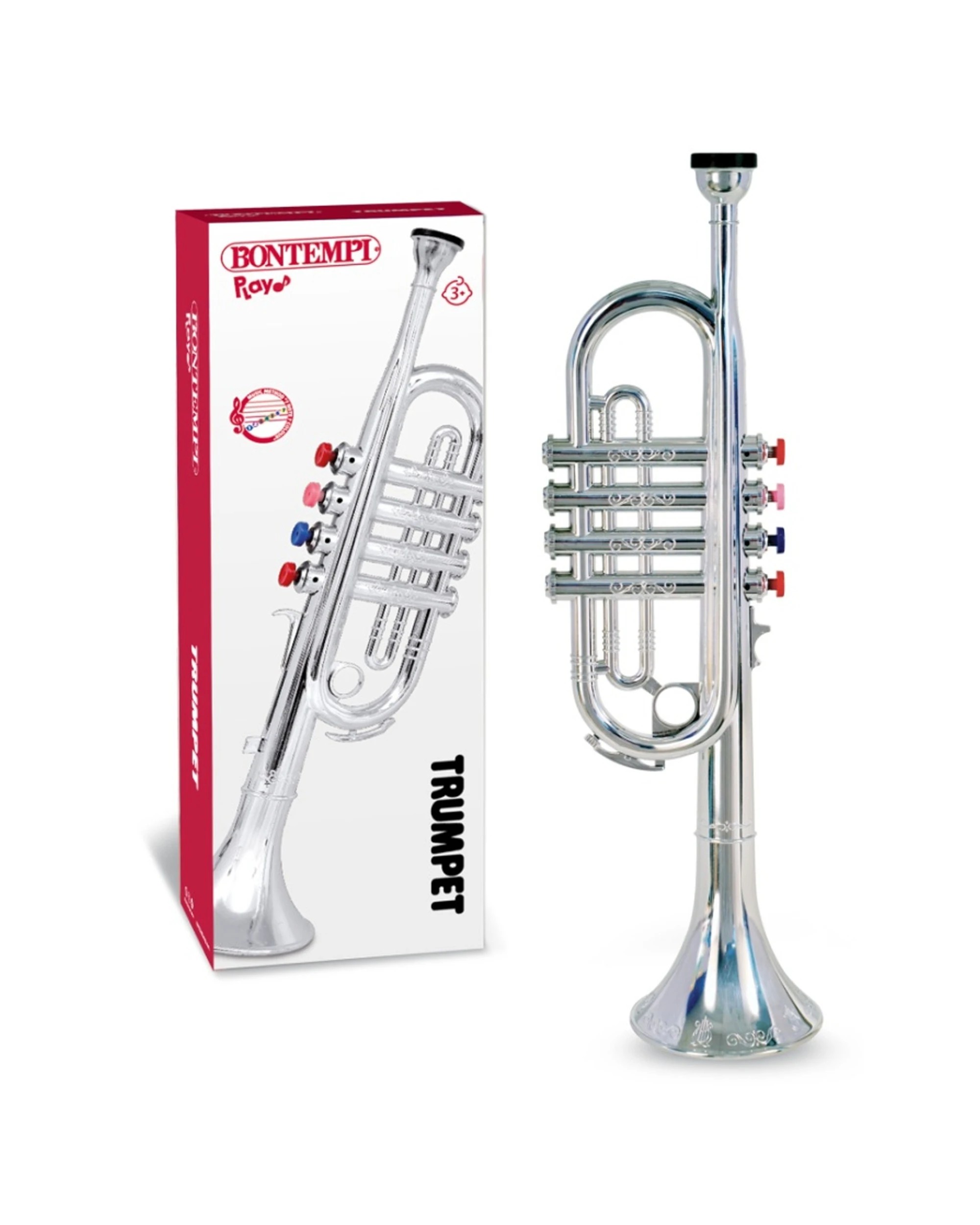 2 Bontempi Trumpet With 4 Coloured Keys Musical Instrument 42cm - Silver, 2 of 3