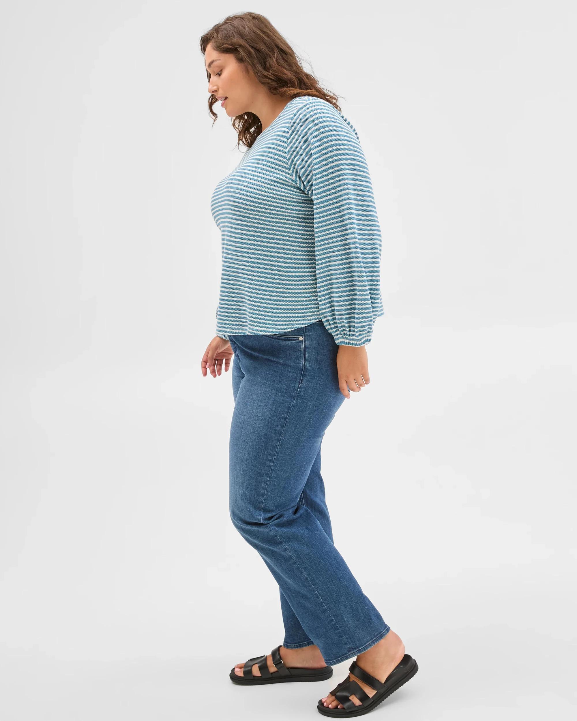4 Target Curve Plus Size Australian Cotton Long Sleeve Stripe Textured Top SEA TEAL/CLOUD DANCER, 4 of 6