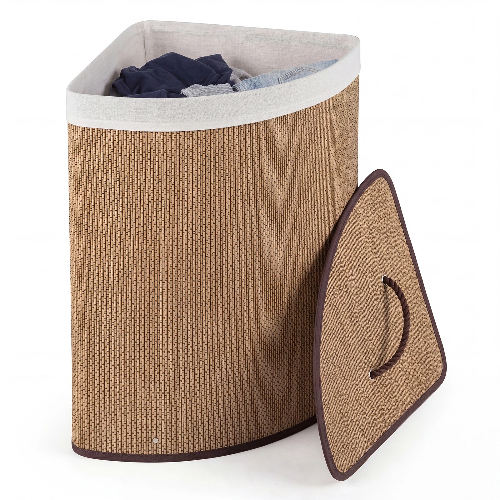 5 Costway 57L Corner Laundry Hamper Bamboo Clothes Hamper w/Removable Liner - Brown, 5 of 5