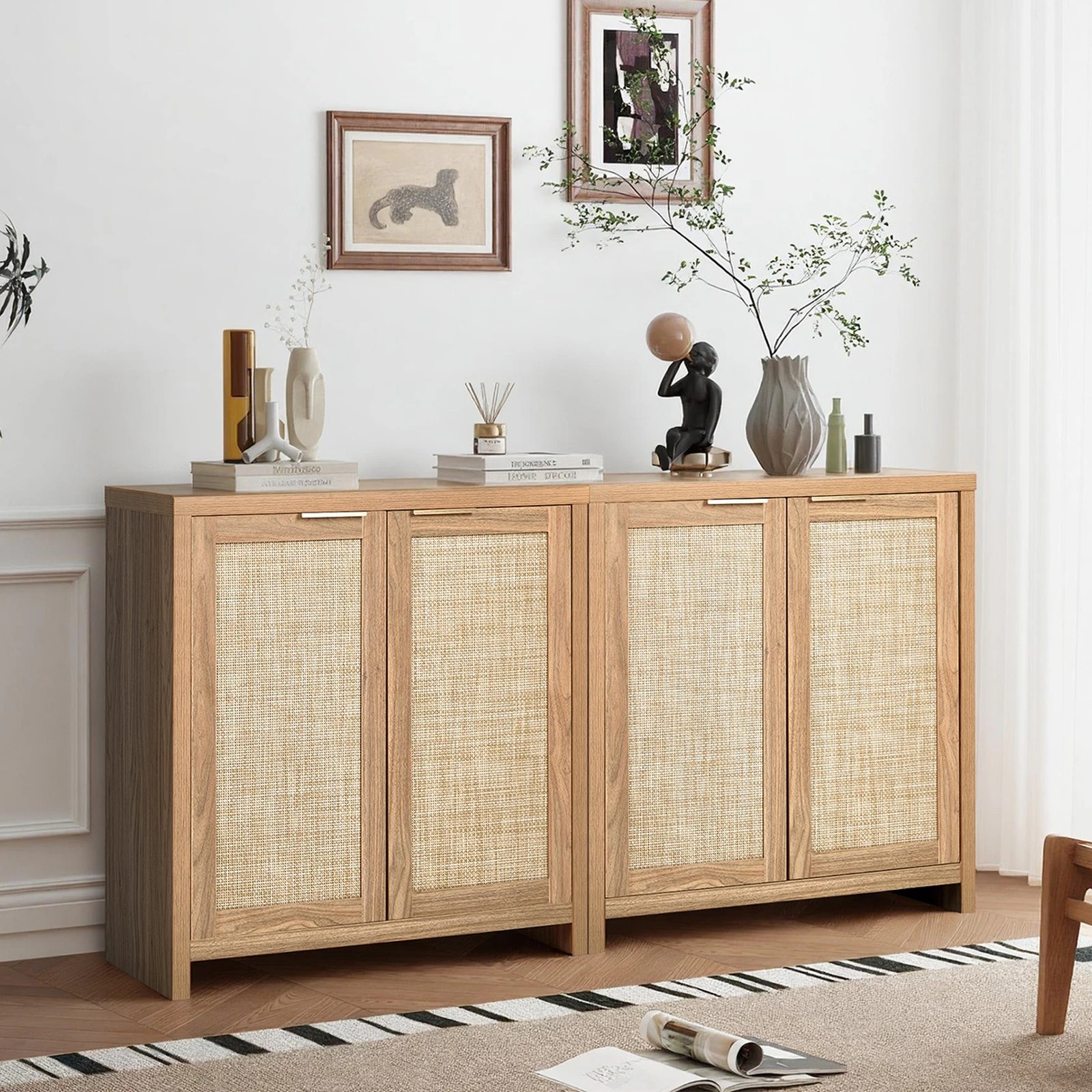 4 Oikiture Rattan Buffet Sideboard Storage Cabinet - Natural, 4 of 10