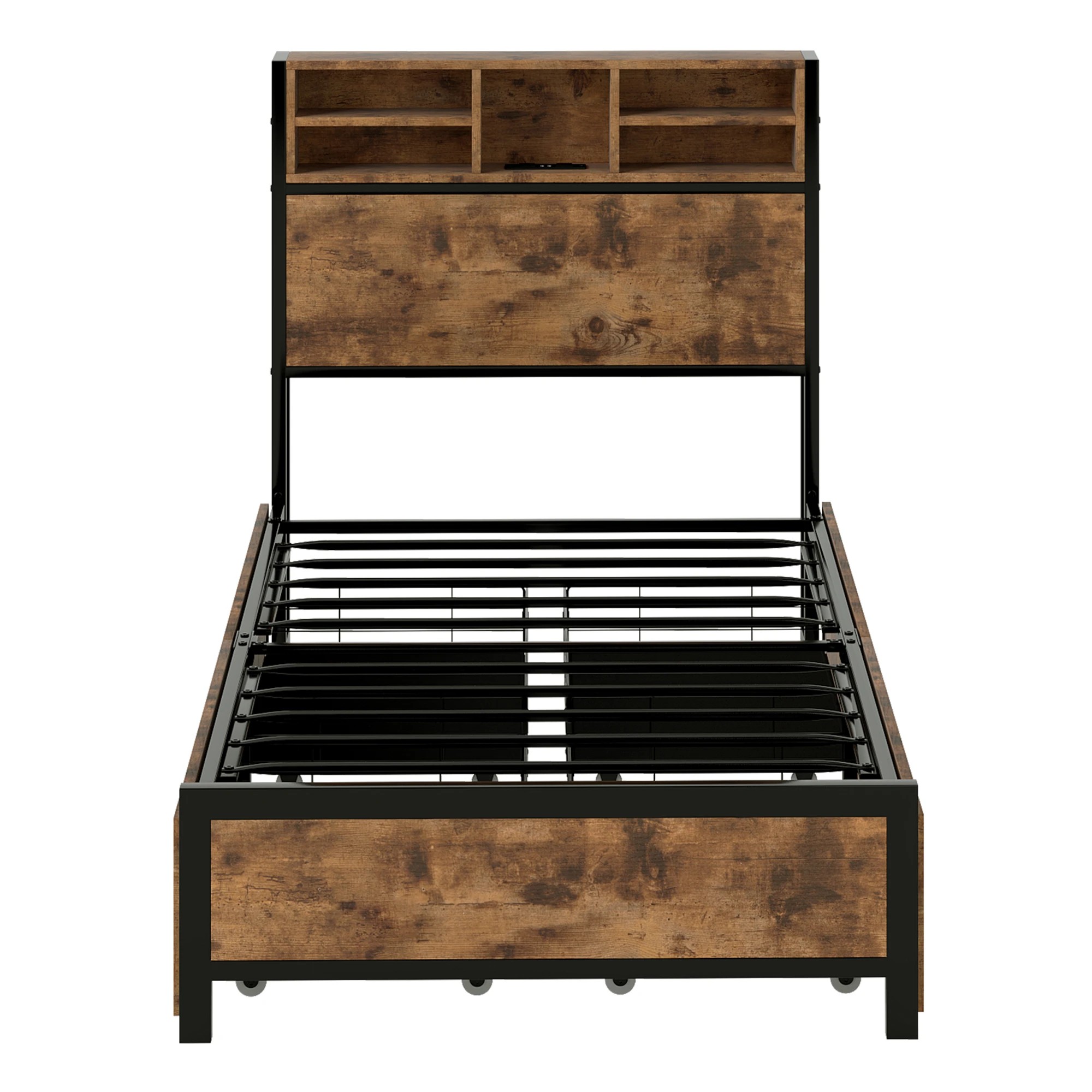 2 Levede Single  Bed Frame Industrial with LED and Charging Station, 2 of 9