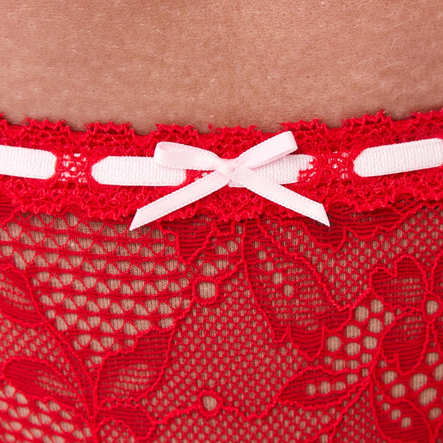 6 Co-ordinated Ribbon Trim G-String Briefs Strawberry, 6 of 8