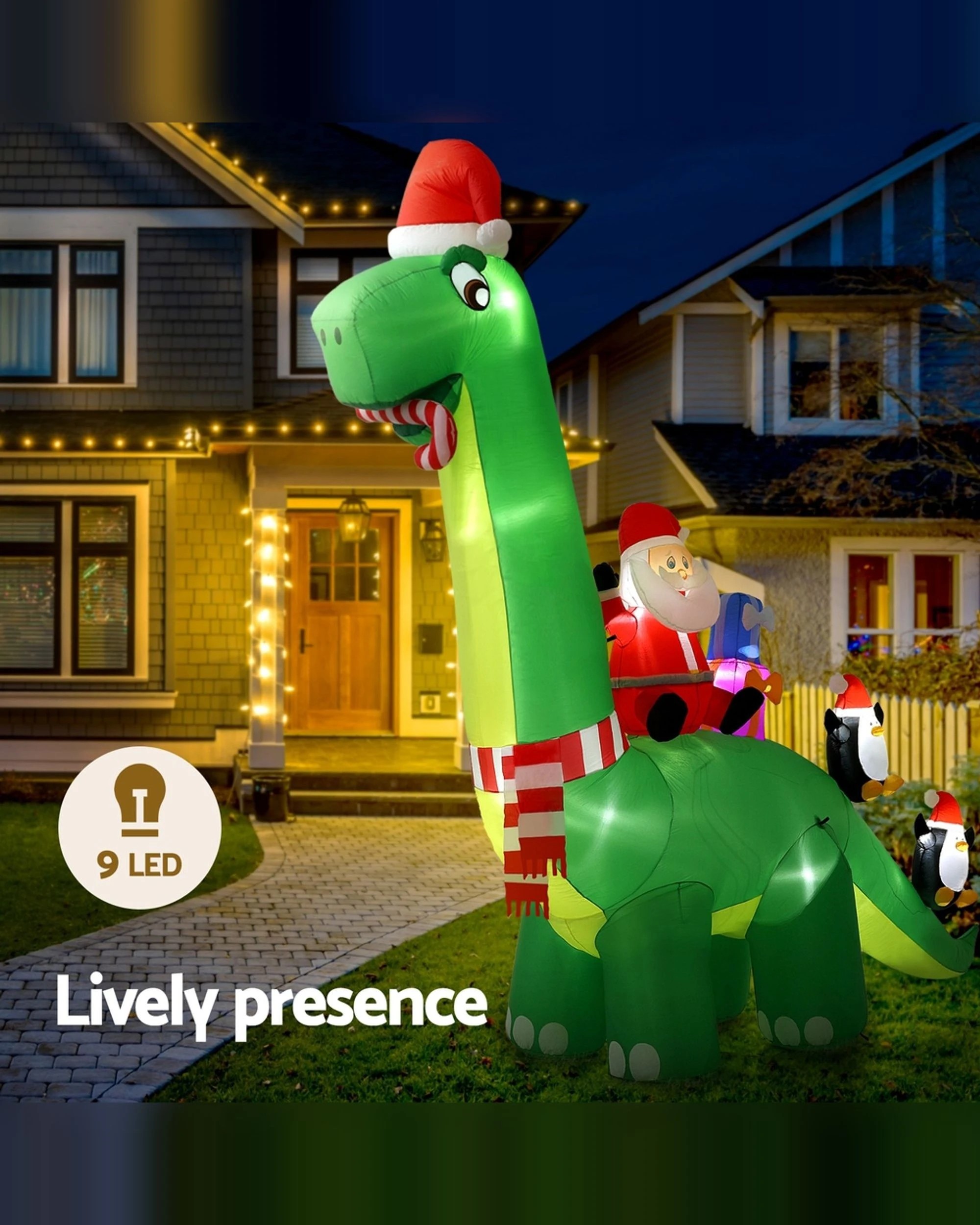 3 Jingle Jollys Christmas Inflatable Santa Dinosaur 3.8M Illuminated Decorations - Multi, 3 of 3