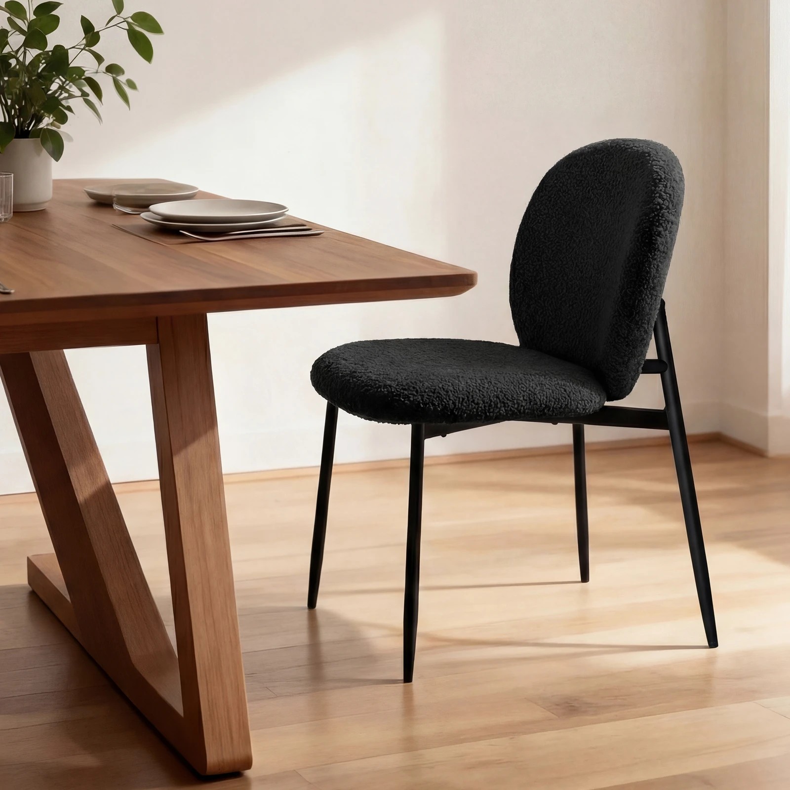 3 Alfordson 4x Dining Chairs Cafe Kitchen Lounge Curved Wooden Back Sherpa - Black, 3 of 10