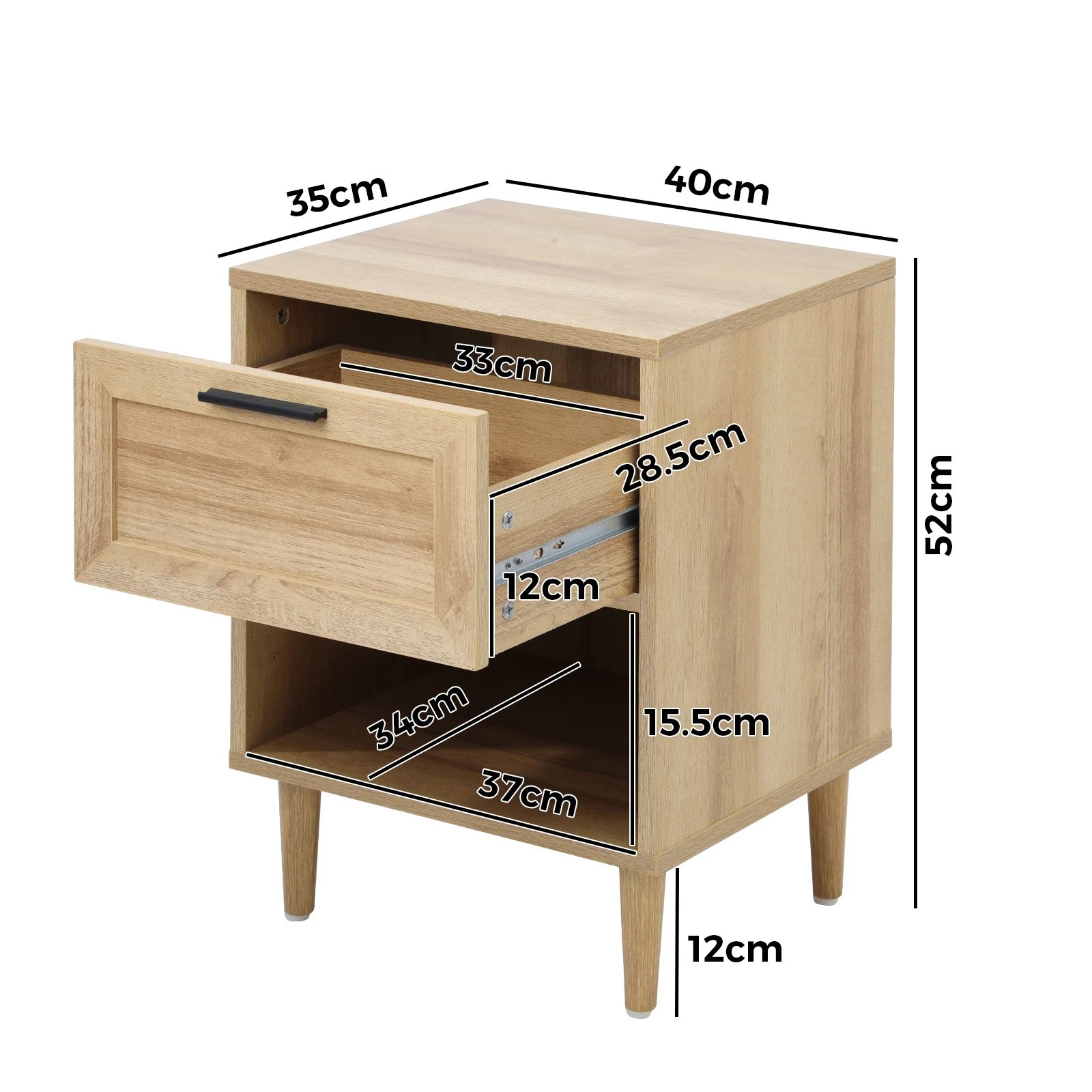 2 Oikiture Bedside Tables Set of 2 Nightstand Side Table Storage Cabinet - Natural, 2 of 9