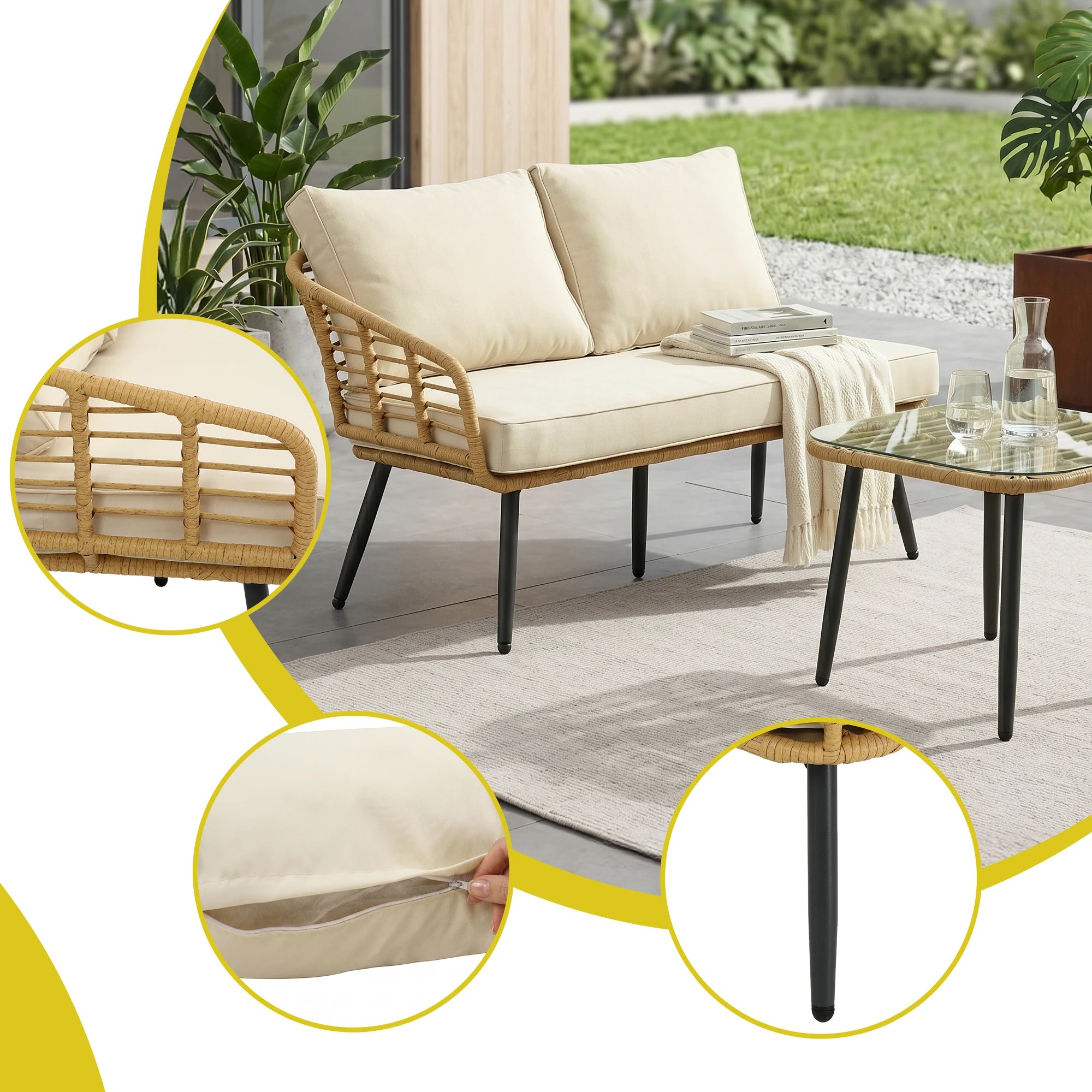 6 Gardeon 4-Piece Modular Outdoor Sofa Set with Cushions 5 Seater Rattan Garden Patio Furniture Table and Chair - Beige, 6 of 7
