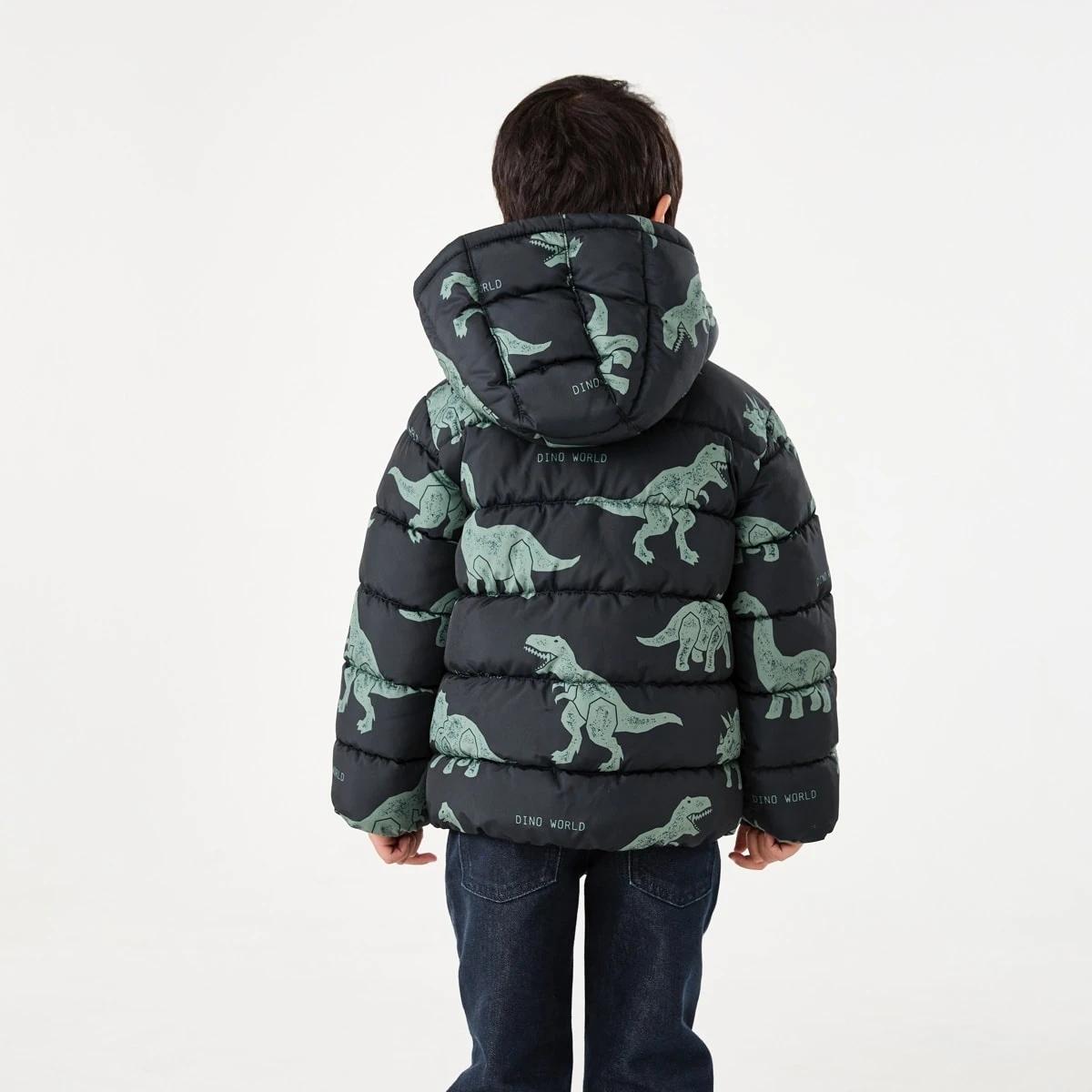 3 Printed Puffer Jacket Blk Dino, 3 of 10