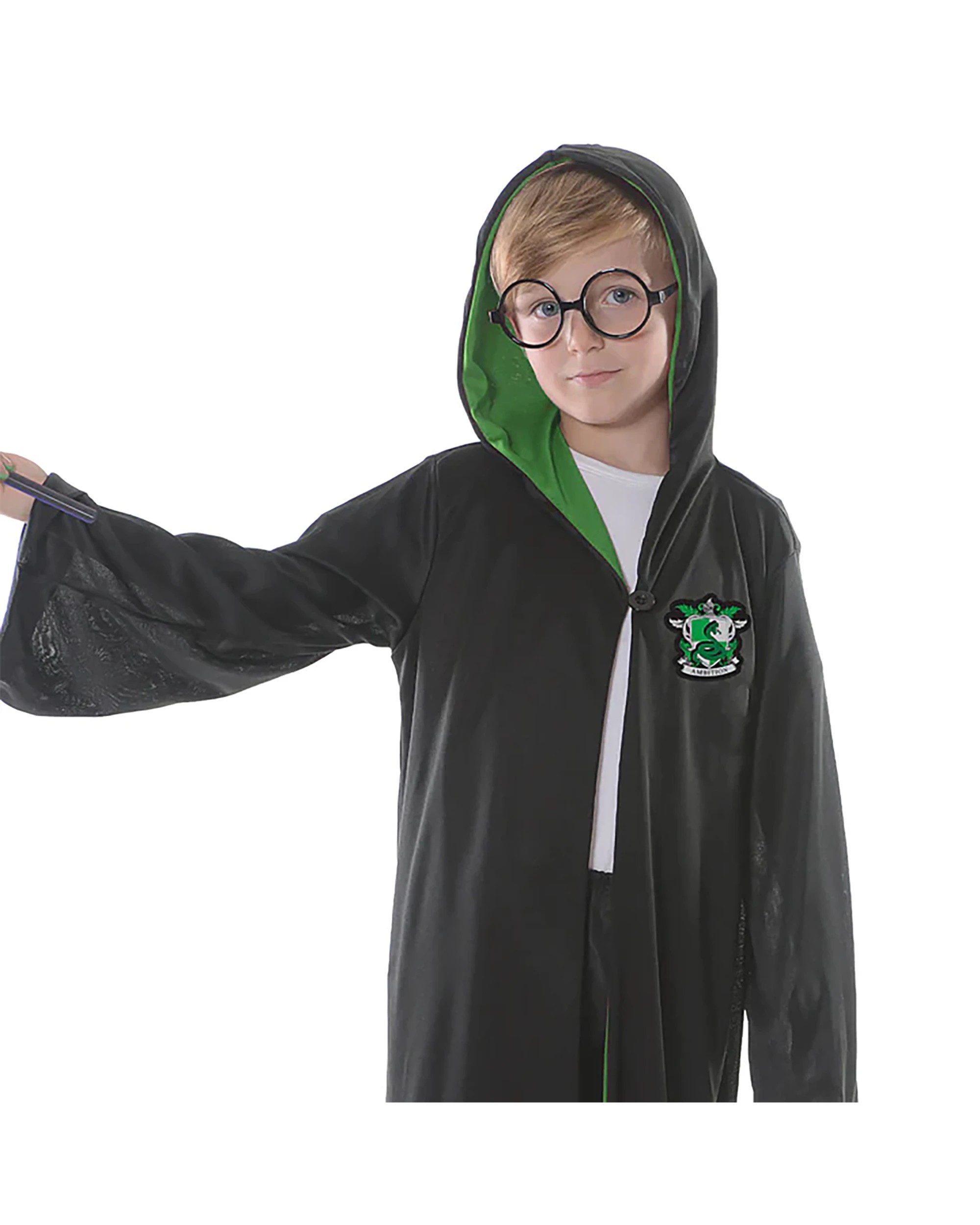 2 JD Party Green Hooded Wizard Robe With Glasses 6 9 Years - 6-8, 2 of 3