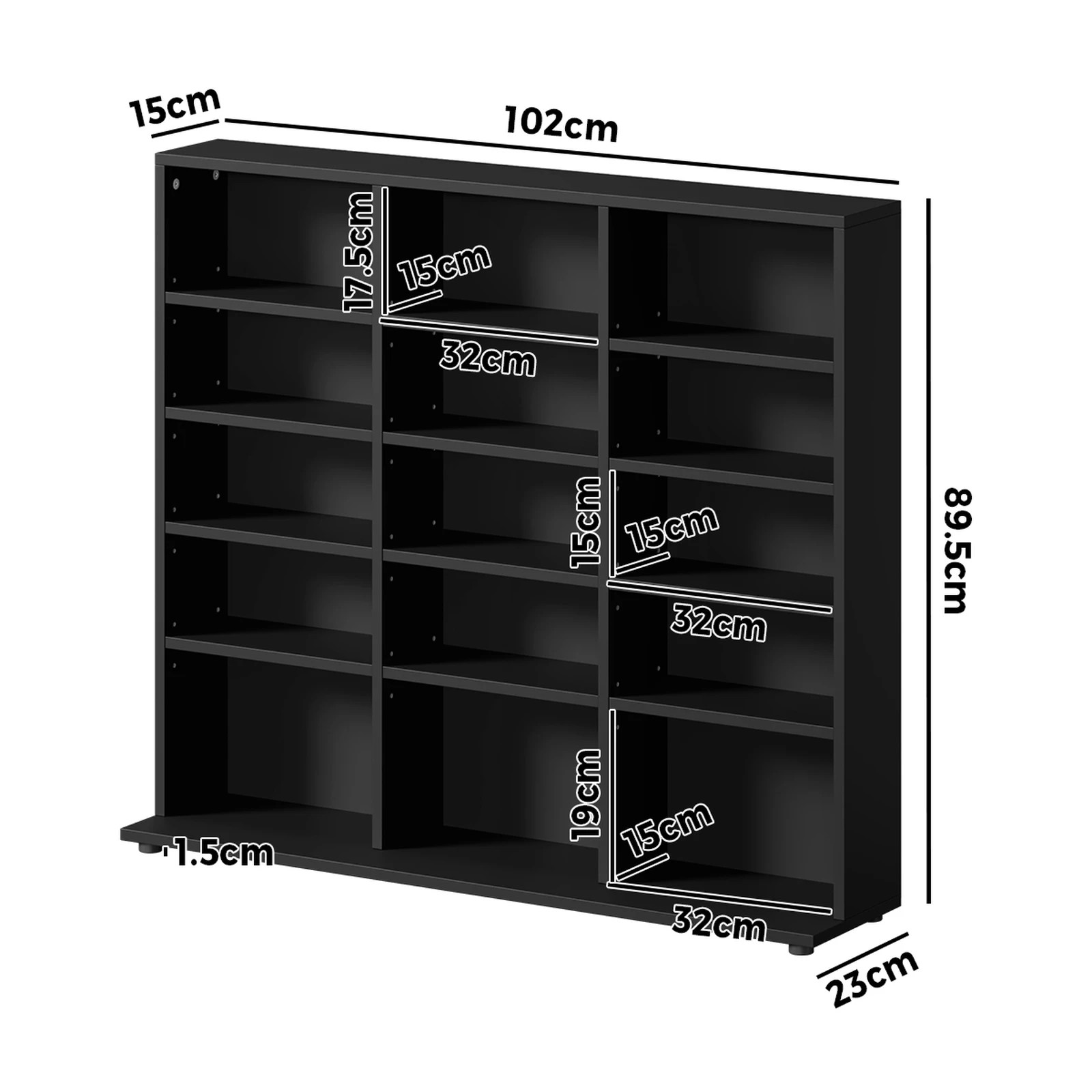 5 Oikiture Bookshelf Display Shelf Unit Bookcase CD Media Storage Rack - Black, 5 of 9