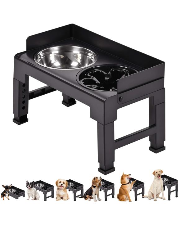 Advwin Elevated Pet Feeder 6 Height Adjustable Raised Dog Cat Slow Food Water Bowl