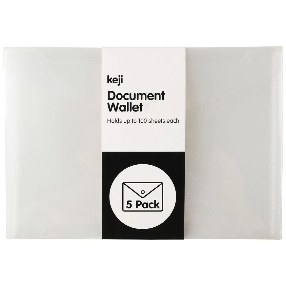 1 Keji Document Wallet A4 Button Closure Clear 5 Pack, 1 of 3