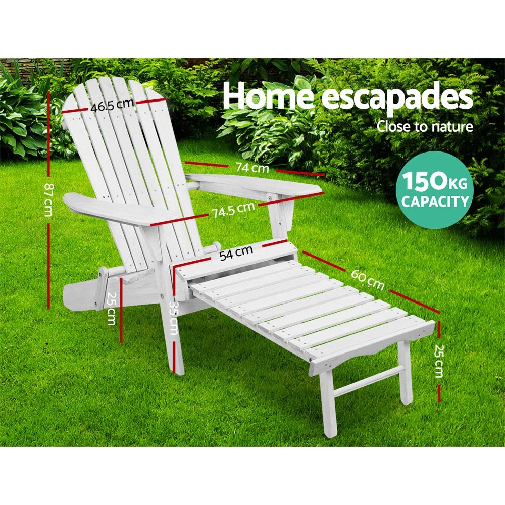 2 Gardeon 3PC Adirondack Outdoor Table and Chairs Wooden Sun Lounge Beach Patio - White, 2 of 6