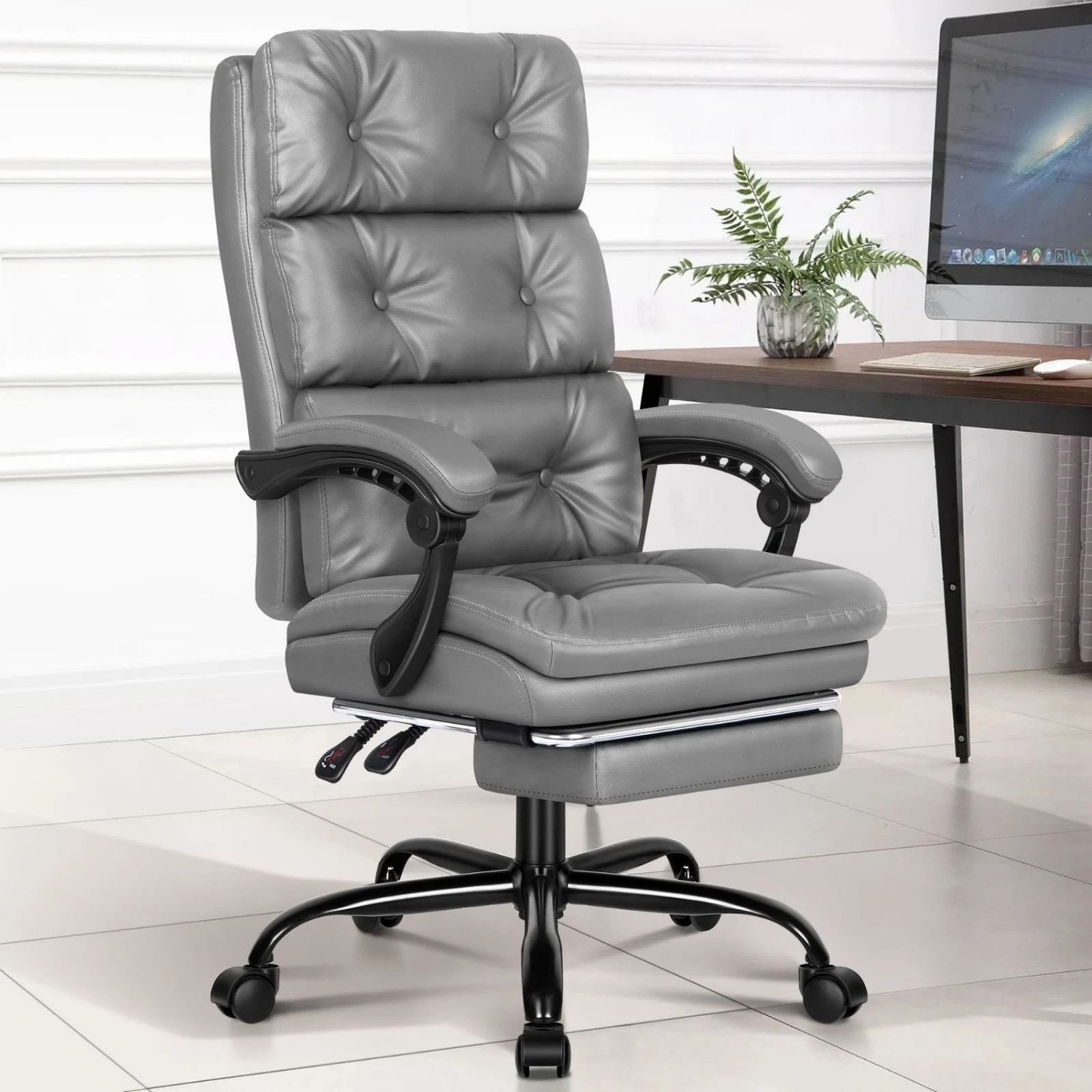 2 Alfordson Office Chair Executive Computer PU Leather Seat Work Recliner Gaming - Grey, 2 of 10