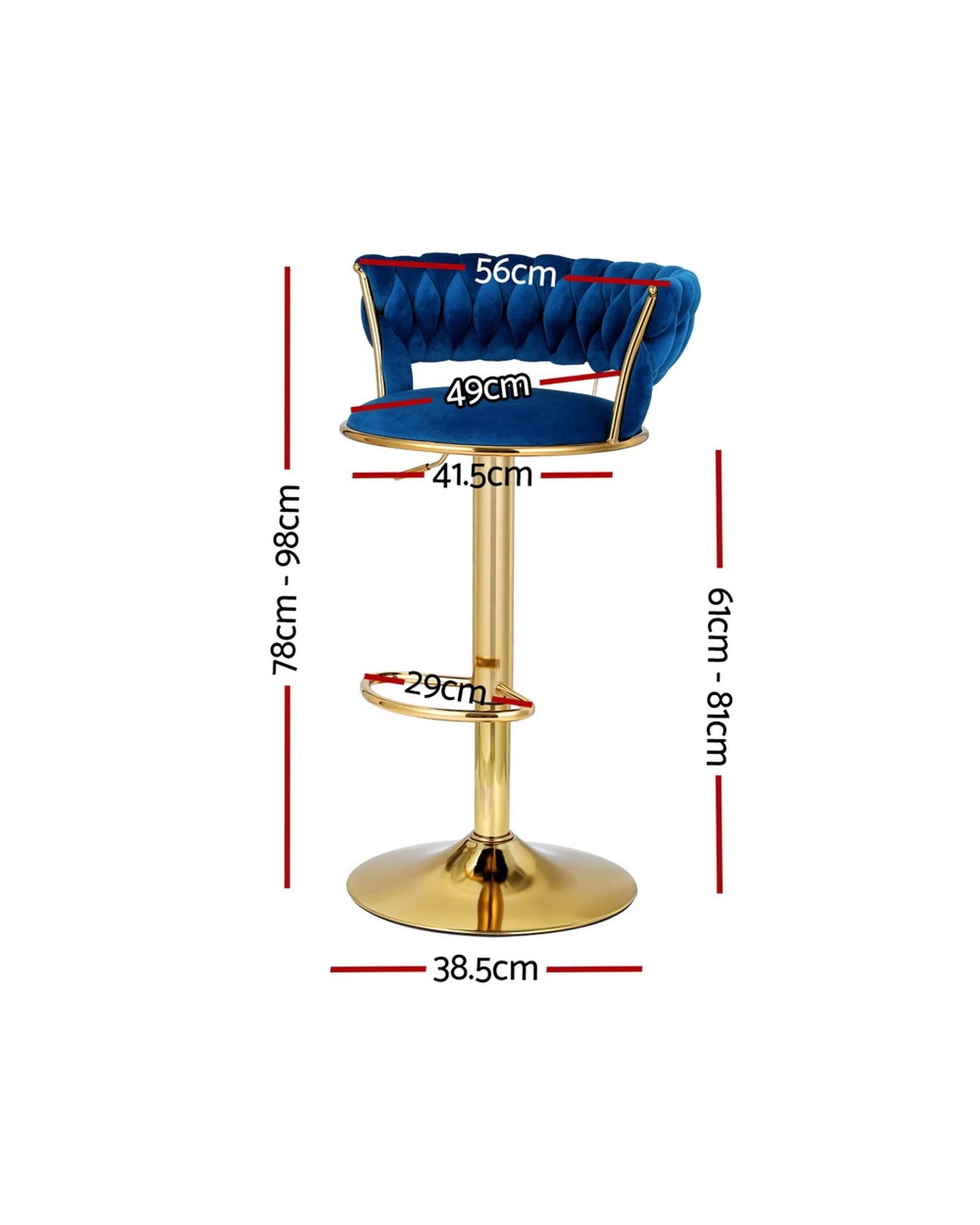 2 Artiss 2x Bar Stools Gas Lift Velvet Woven Backrest Navy - Blue, 2 of 5