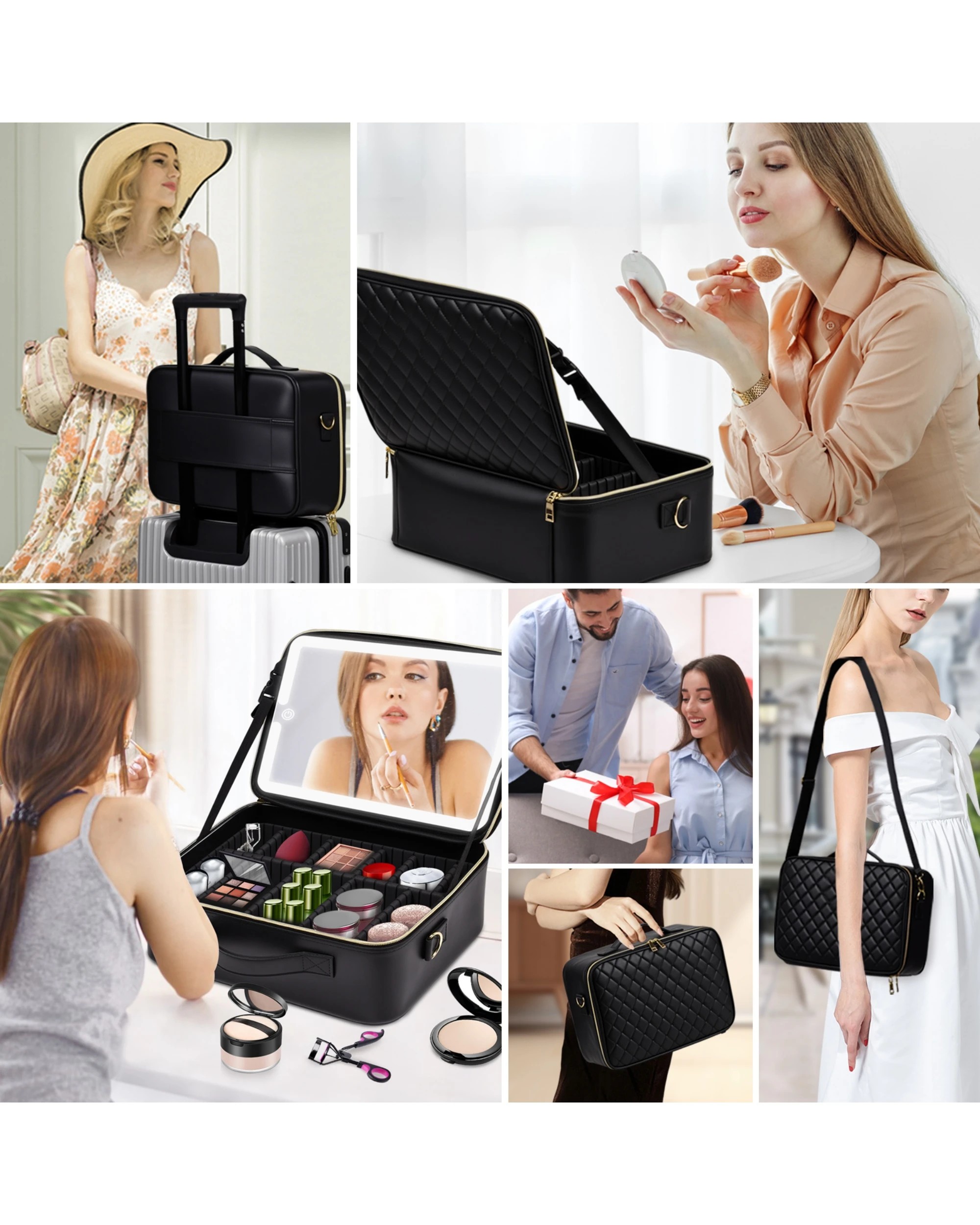 7 Advwin Travel Makeup Bag with LED Mirror -Black, 7 of 8