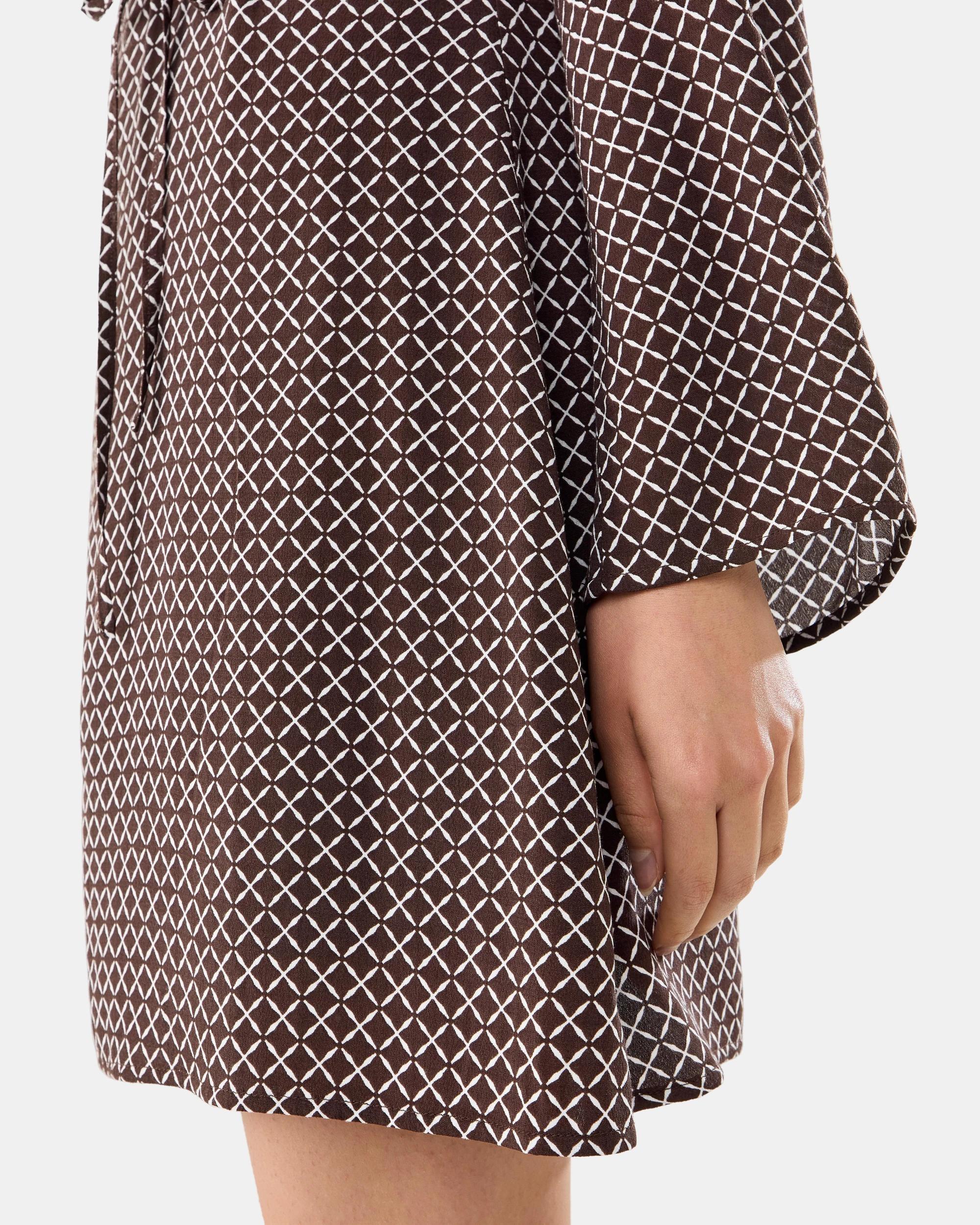 8 Long Sleeve Crepe Tie Mini Dress Mono Tile, 8 of 9