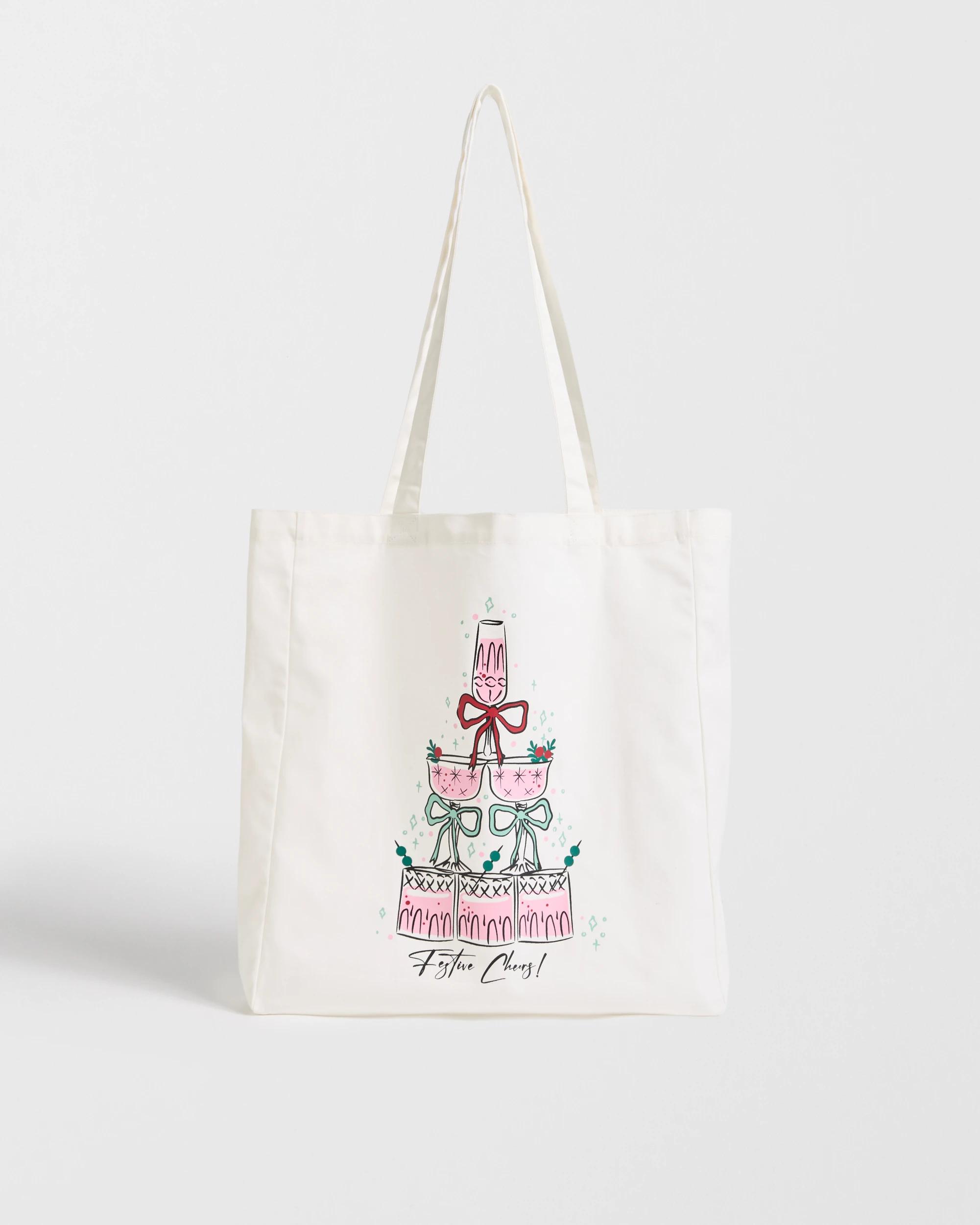 1 Target Woman Cotton Festive Cheers Christmas Tote Bag CREAM, 1 of 2