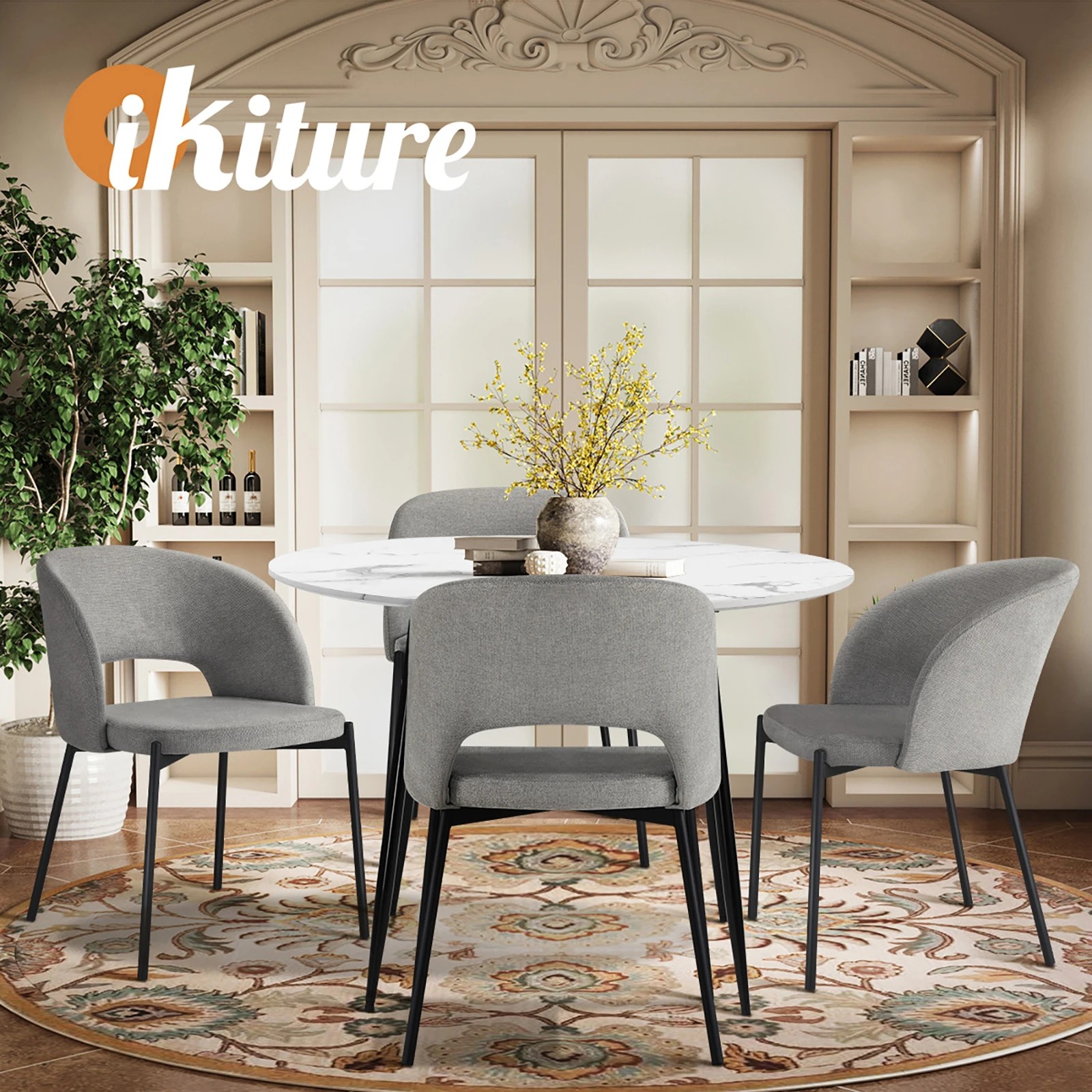 6 Oikiture 110cm Round Dining Table With 4pcs Dining Chairs Fabric
 - Multi, 6 of 10