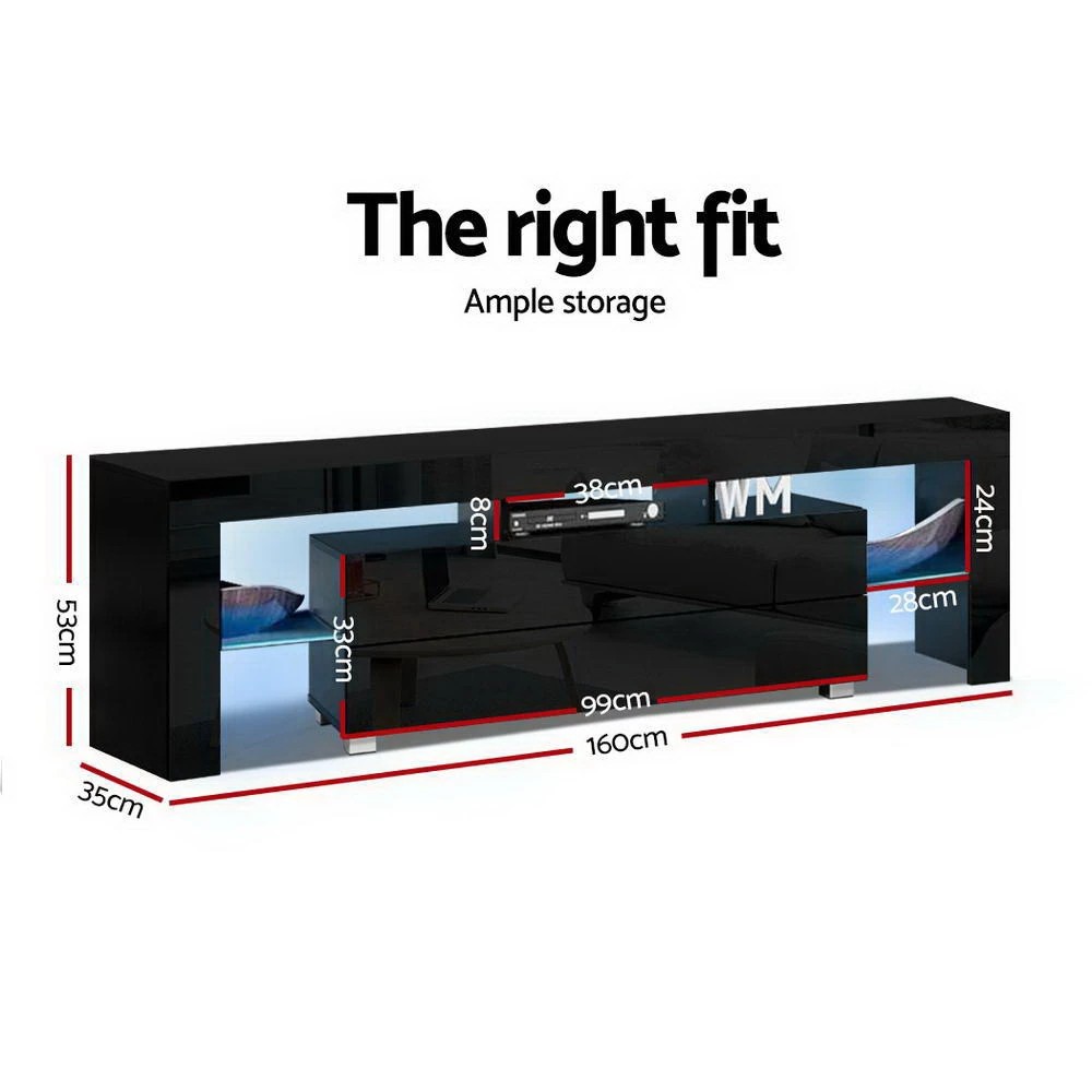 3 Artiss Entertainment Unit TV Cabinet LED 160cm Elo - Black, 3 of 8