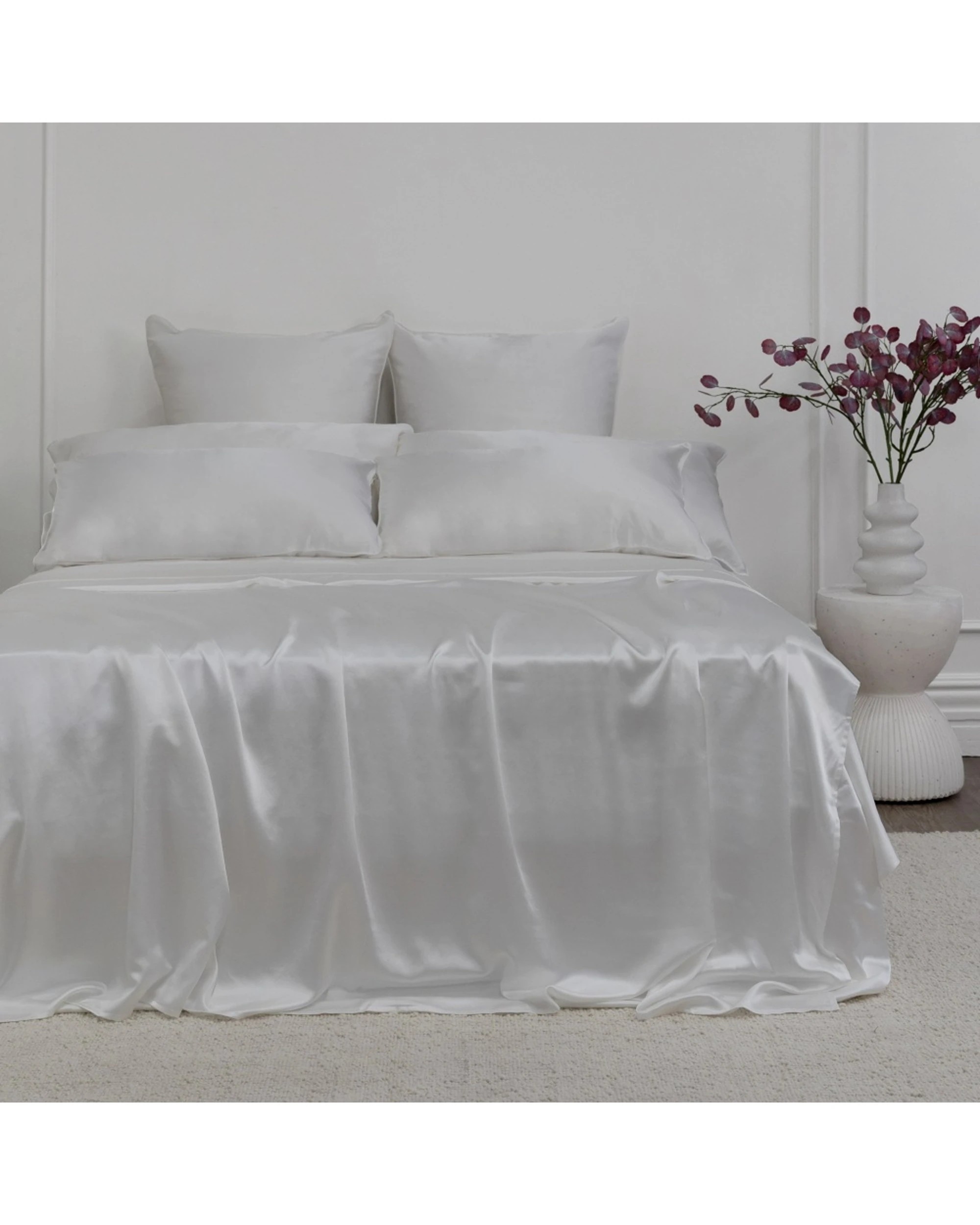 1 Bedding co Sheet Set 100% Mulberry Silk 22 Momme - King Bed - White, 1 of 7