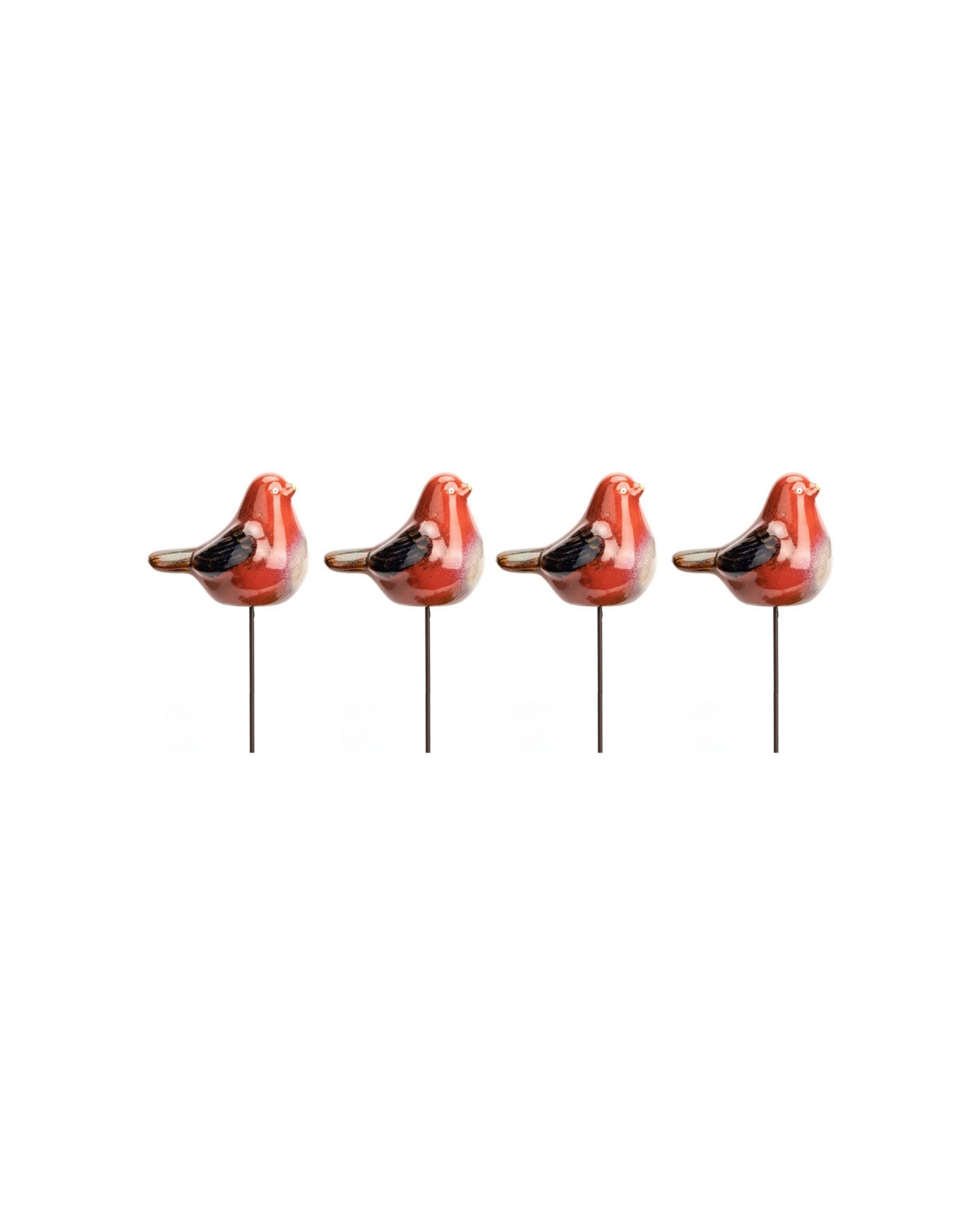 1 Alfresco 4x Garden Ceramic 11.5cm Birds On Stick Outdoor Decor - Red, 1 of 1