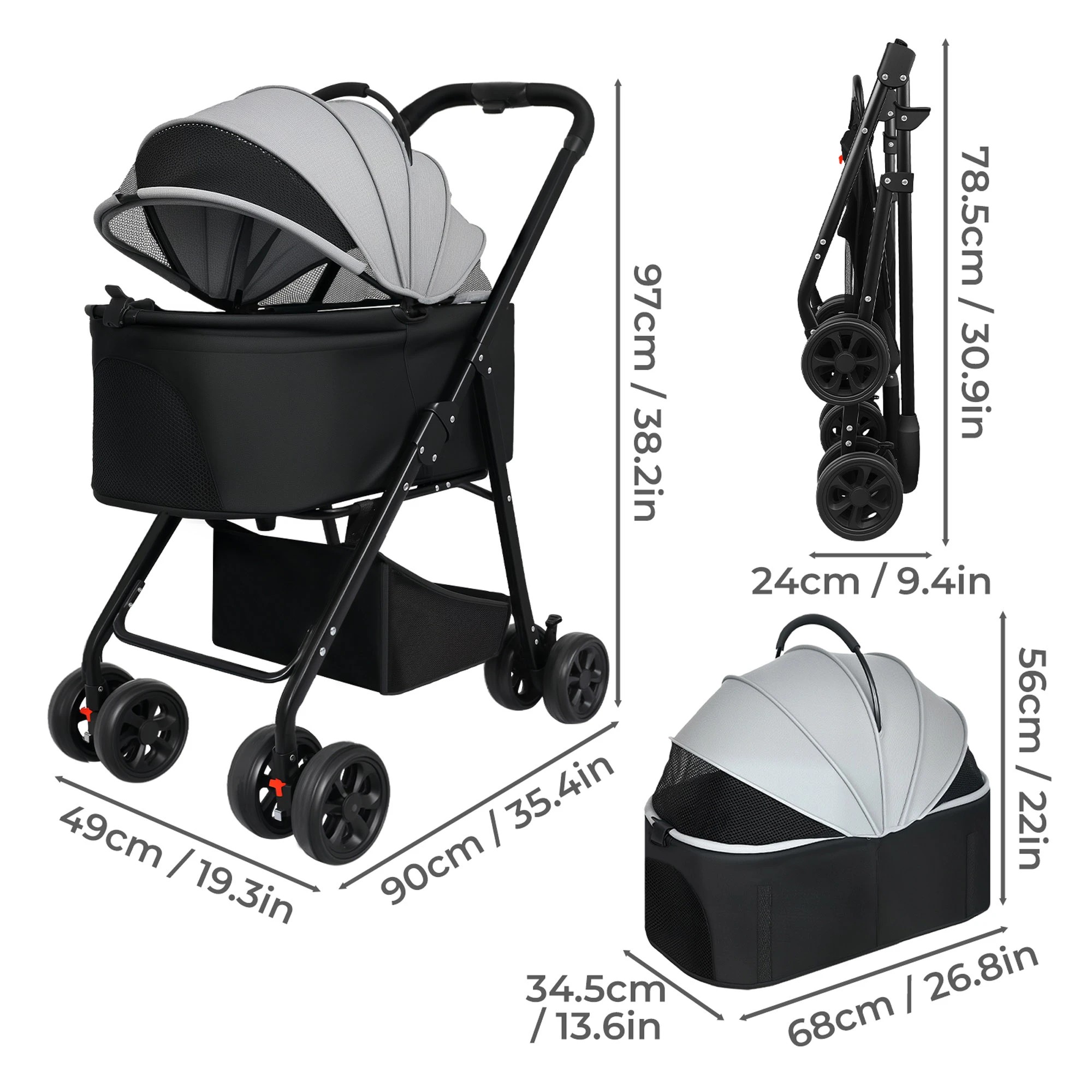 3 Pawz Pet Stroller 3-In-1-Loads Up To 20Kg, 3 of 9