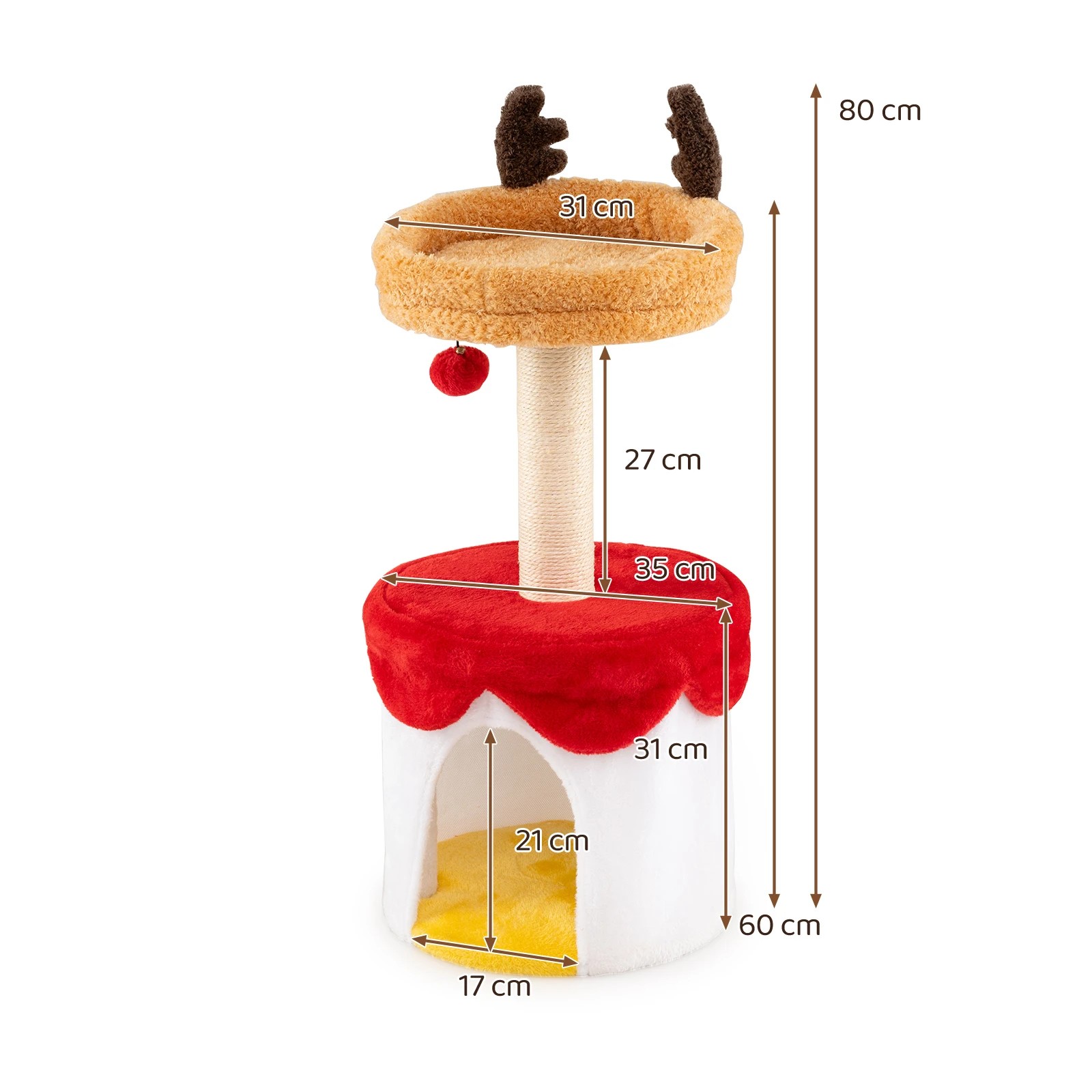 2 Costway 80cm Christmas Cat Tree Modern Kitten Tower with Sisal Scratching Post, 2 of 7