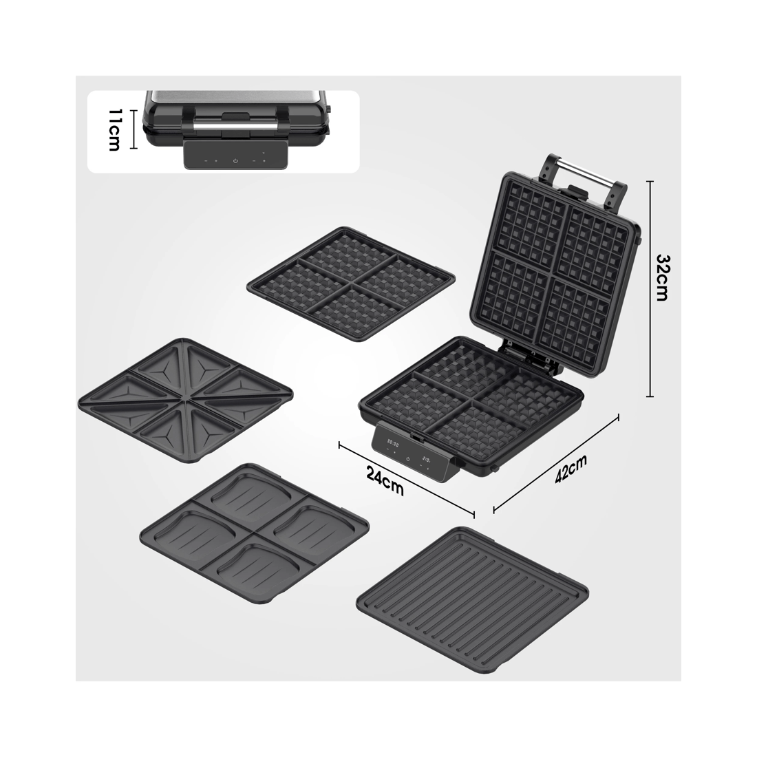 7 Advwin 4-in-1 Waffle Maker With Removable Plates, Sandwich Maker With Led Display, Touchscreen Timer, 7 of 7