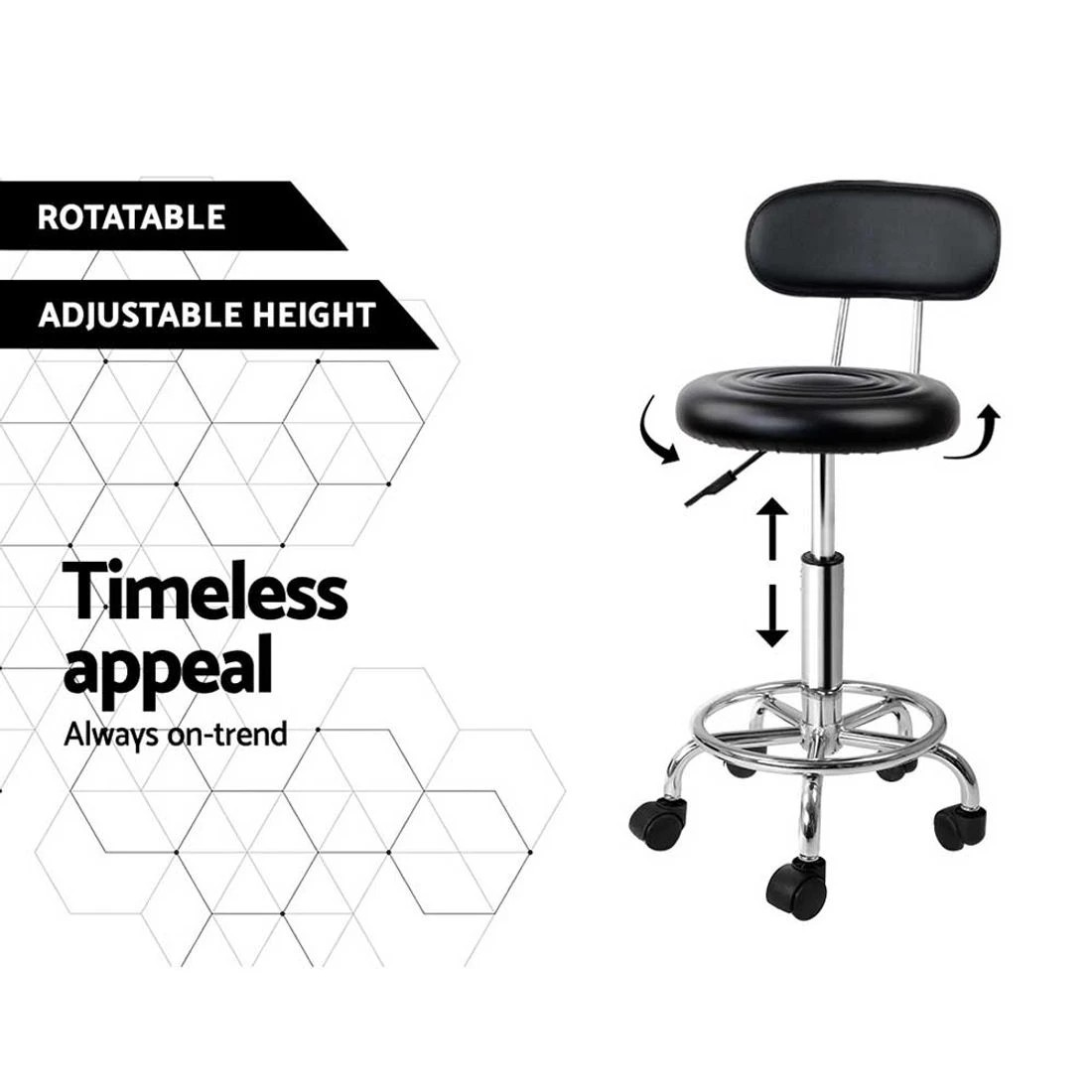 5 Artiss Salon Stool Swivel Chair Backrest - Black, 5 of 7