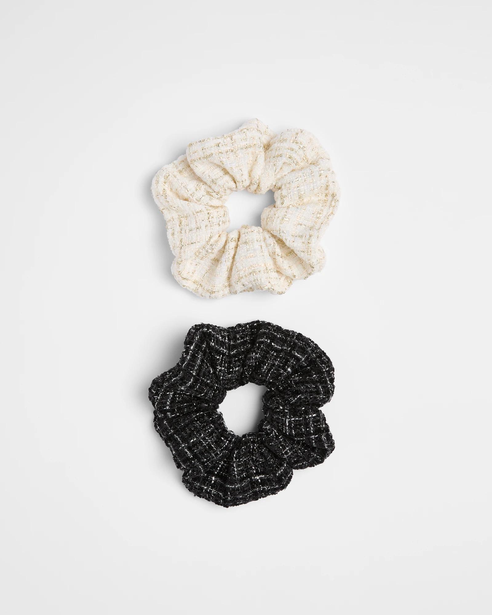 1 Target 2 Pack Tweed Scrunchies BLACK / WHITE, 1 of 2